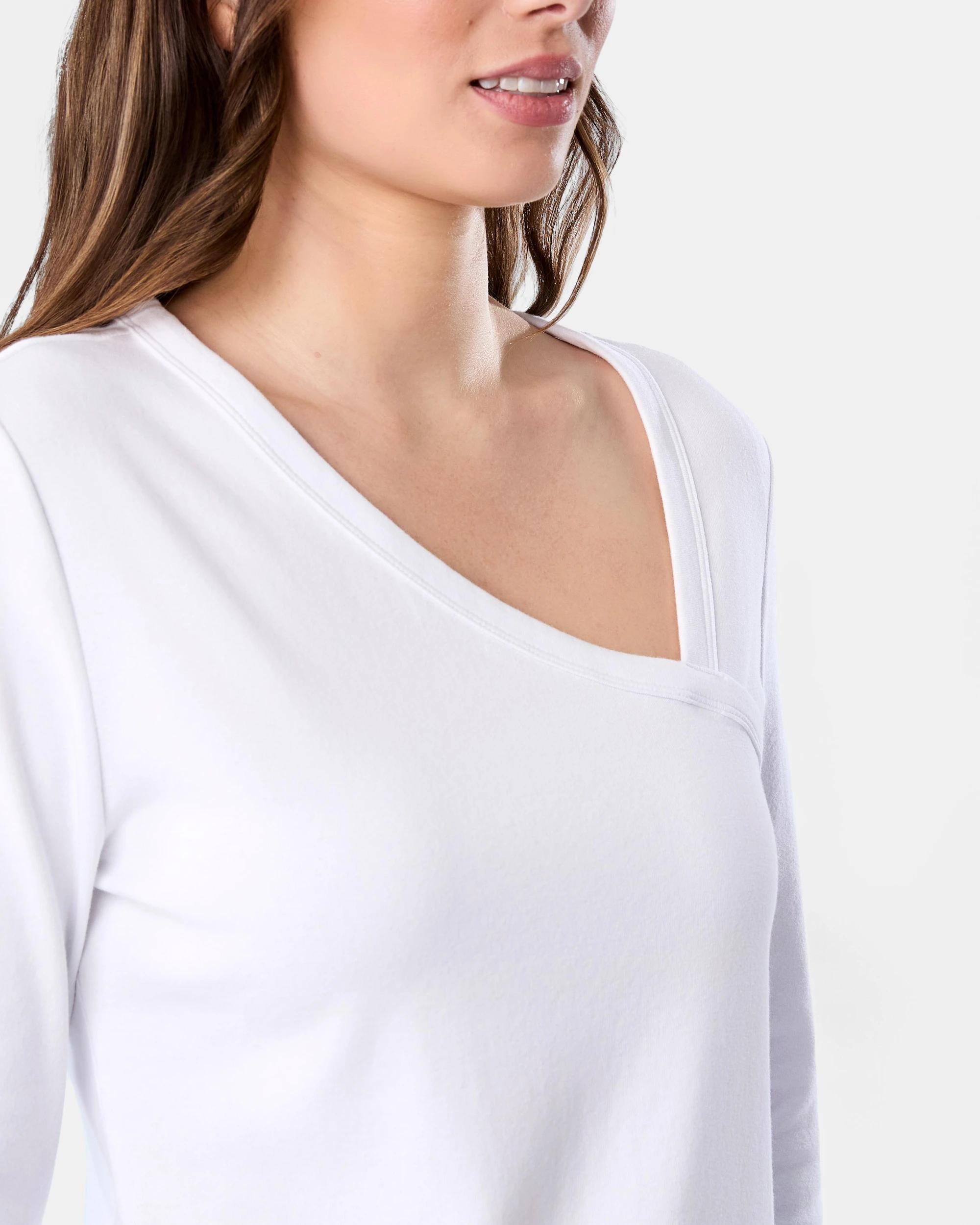 4 Long Sleeve Asymmetric Neck Top White, 4 of 5