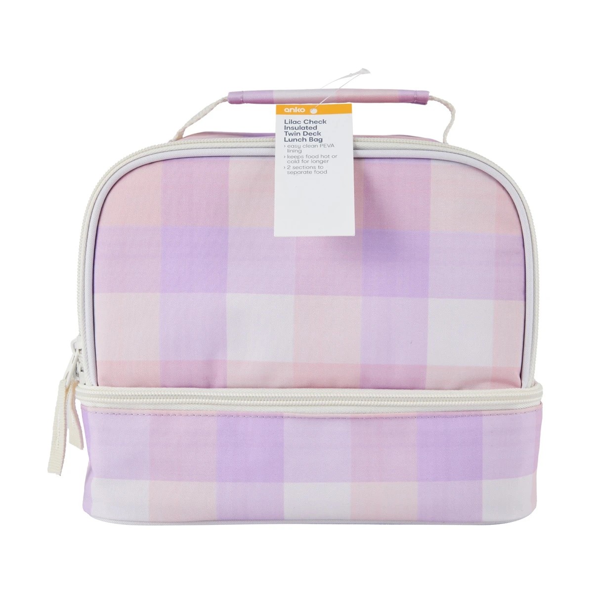 4 Lilac Check Insulated Twin Deck Lunch Bag, 4 of 4
