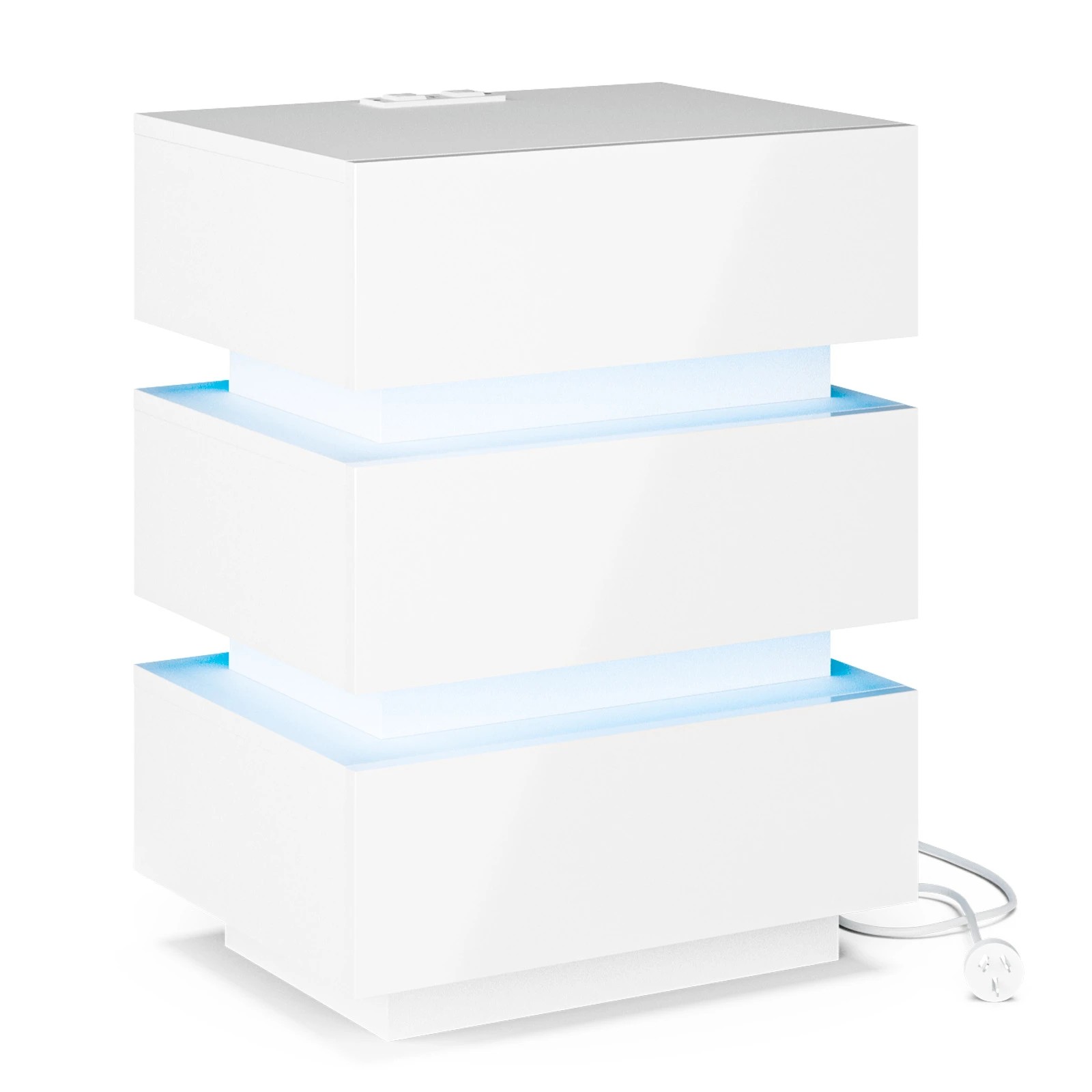 1 Advwin Bedside Table 3 Drawers With with Charging Station & LED Light - White, 1 of 7