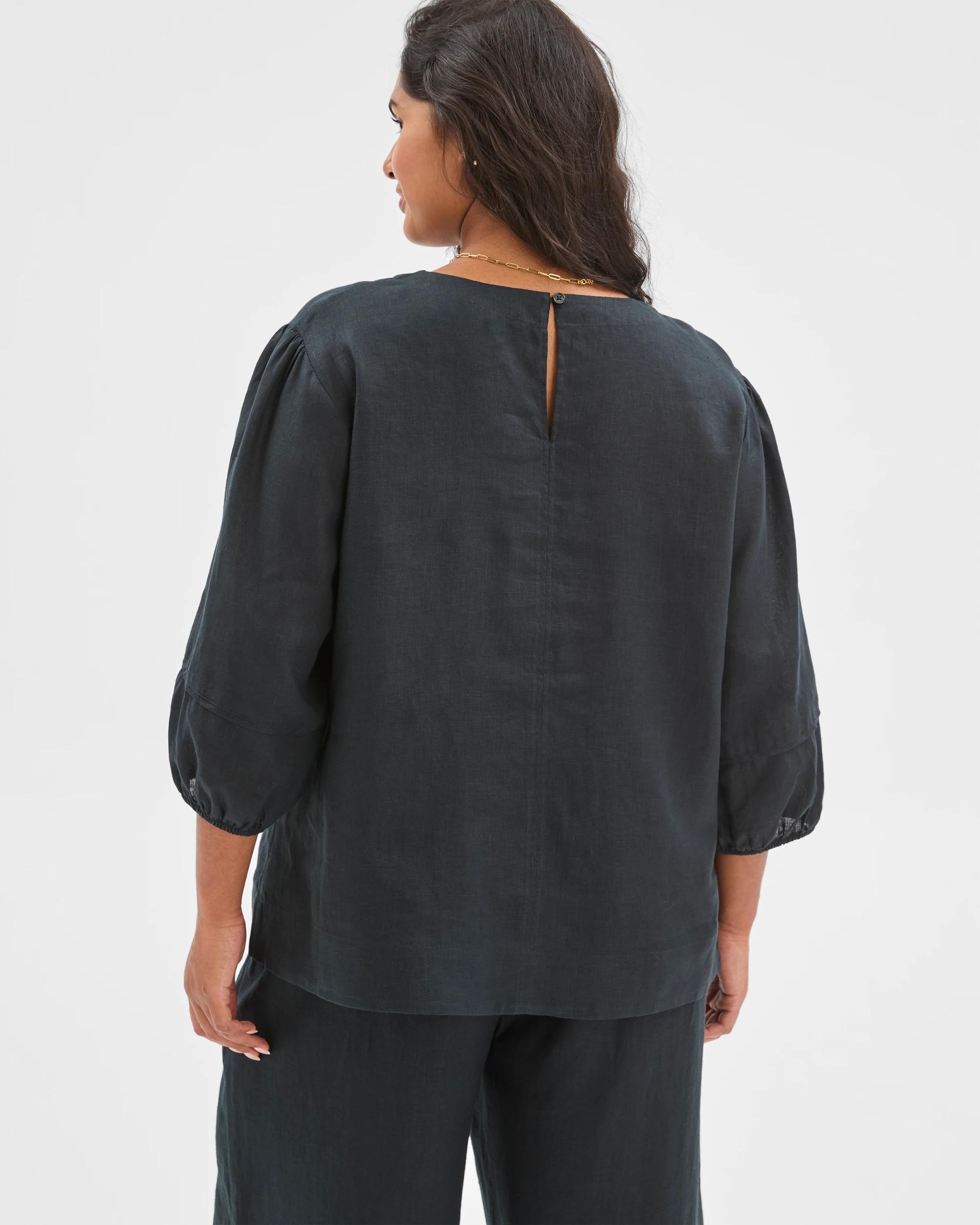 6 Target Curve Plus Size European Linen Balloon Sleeve Blouse BLACK, 6 of 6