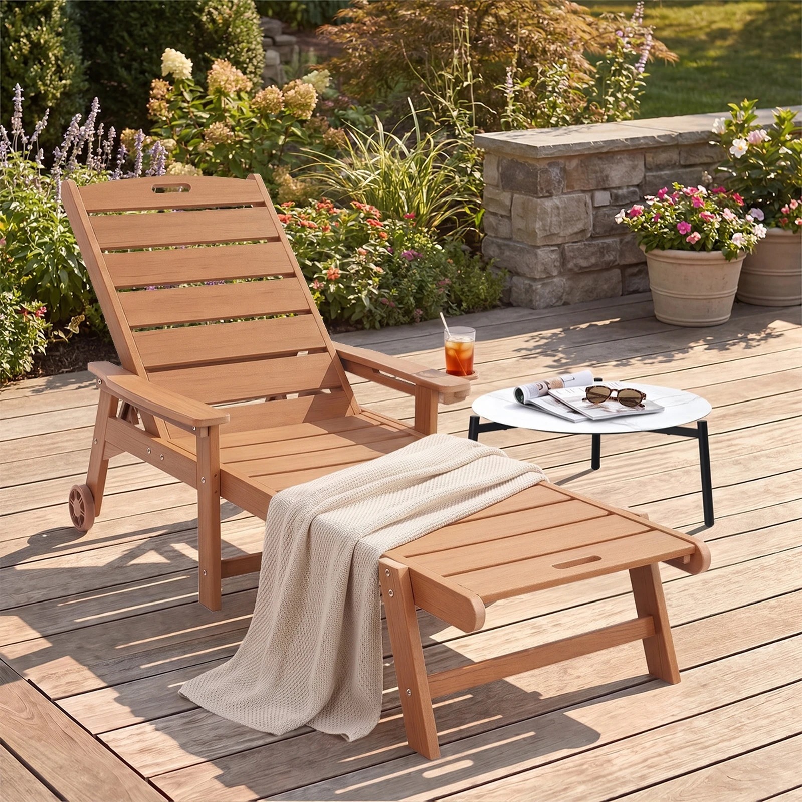 Livsip HDPE Sun Lounge Adjustable Outdoor Lounger Beach Chair with ...