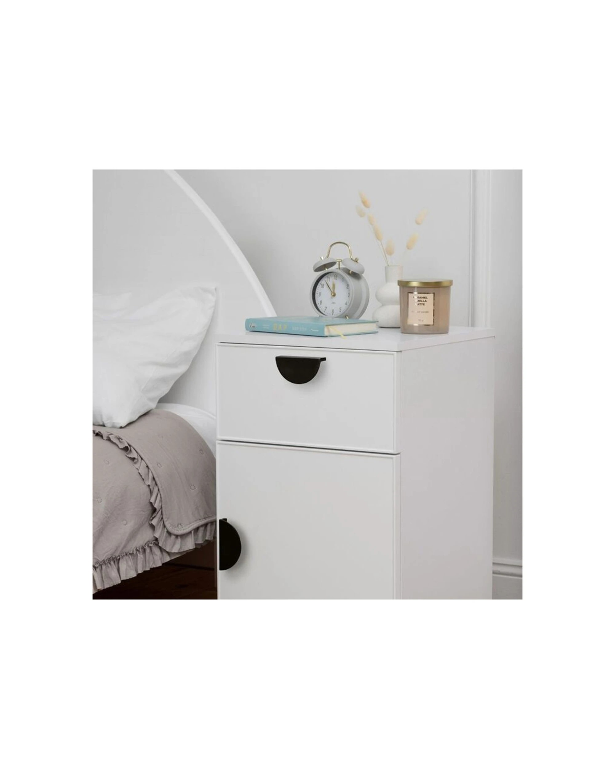 3 European Cabinetry Porto Bedside Table Slim Front Half Moon Handle - White, 3 of 4