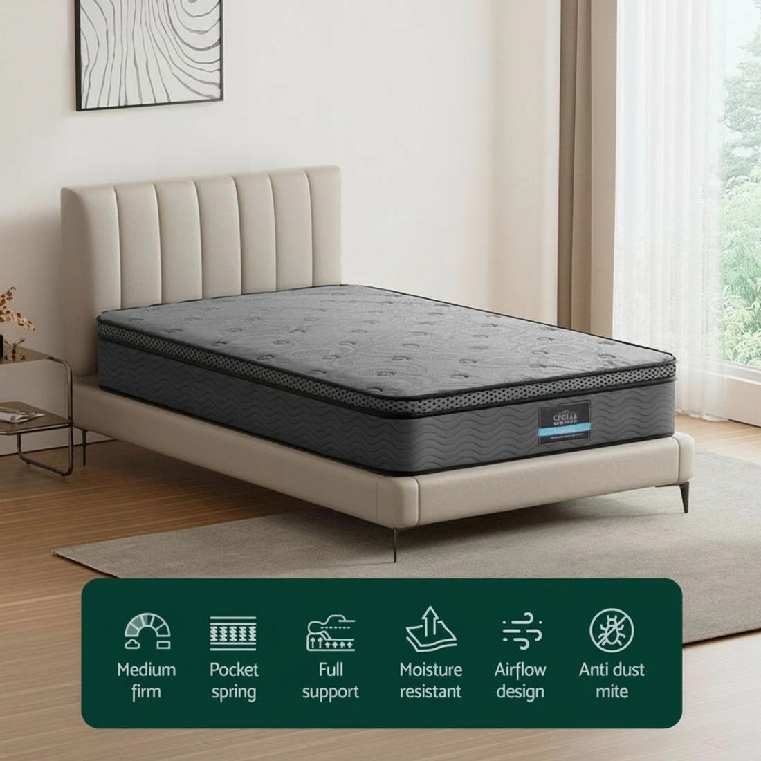 5 26cm Mattress Bed Giselle Single - Grey, 5 of 7