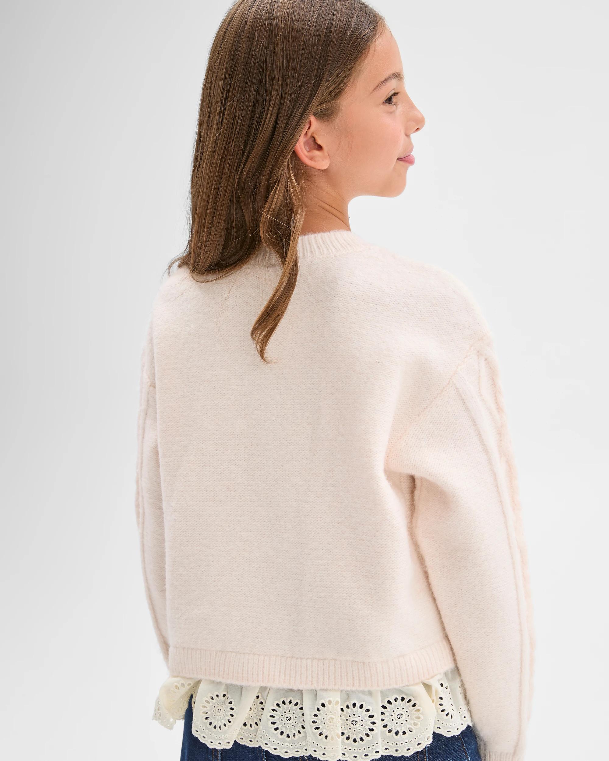 5 Target Kids Cable Knit Lace Hem Jumper CREAM, 5 of 7
