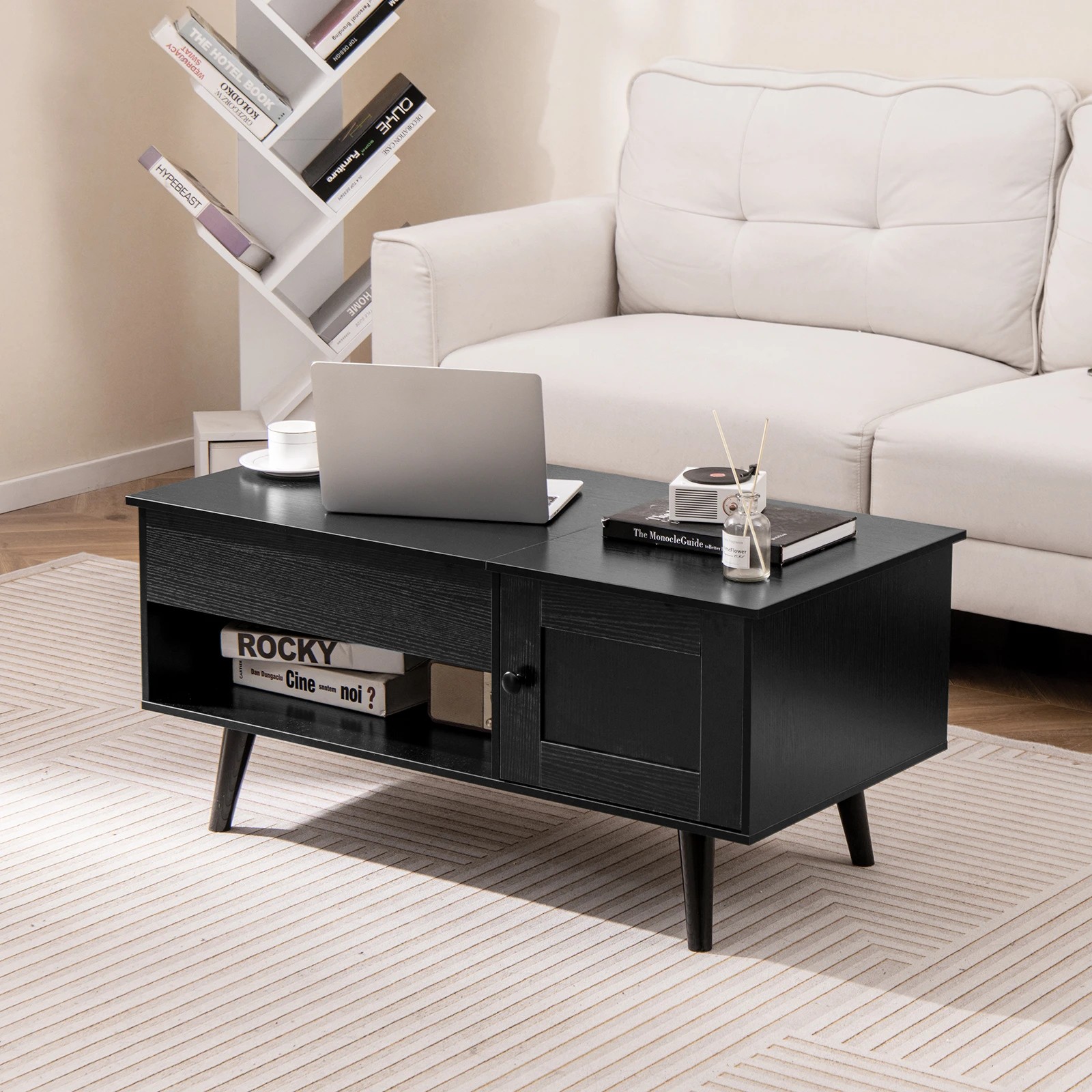 6 Costway Lift-Top Coffe Table Wooden Coffee Table Hidden Storage Cabinet - Black, 6 of 7