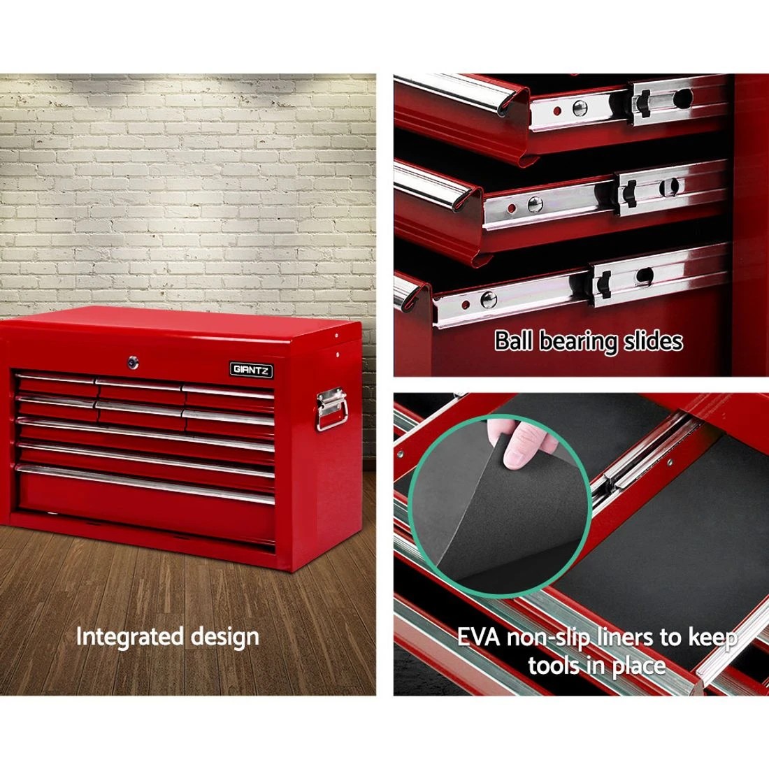 1 Giantz 9 Drawer Tool Box Cabinet Chest Toolbox Storage Garage Organiser - Red, 1 of 5