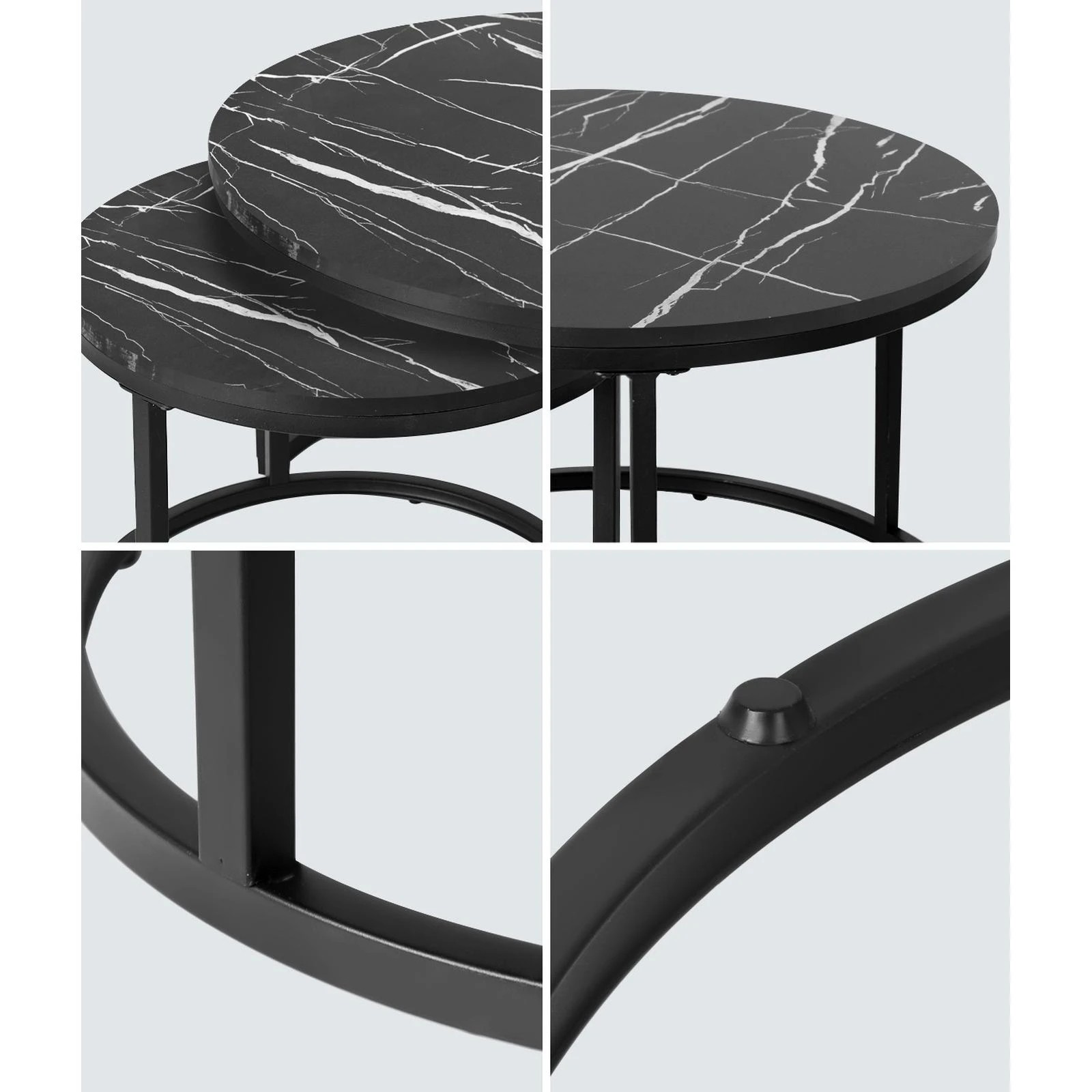 4 Oikiture Set Of 2 Coffee Table Round Nesting Side End Table
 - Black, 4 of 10