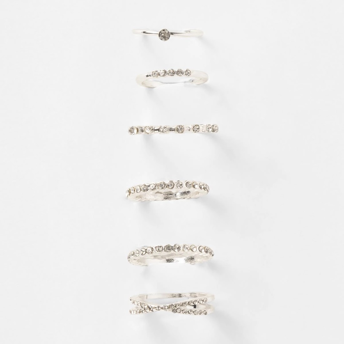 3 6 Pack Diamante Stack Rings - Silver Tone, 3 of 5