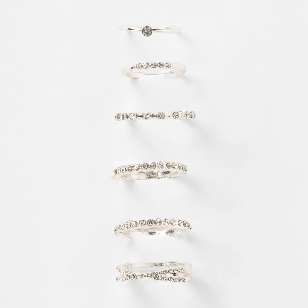 3 6 Pack Diamante Stack Rings - Silver Tone, 3 of 5