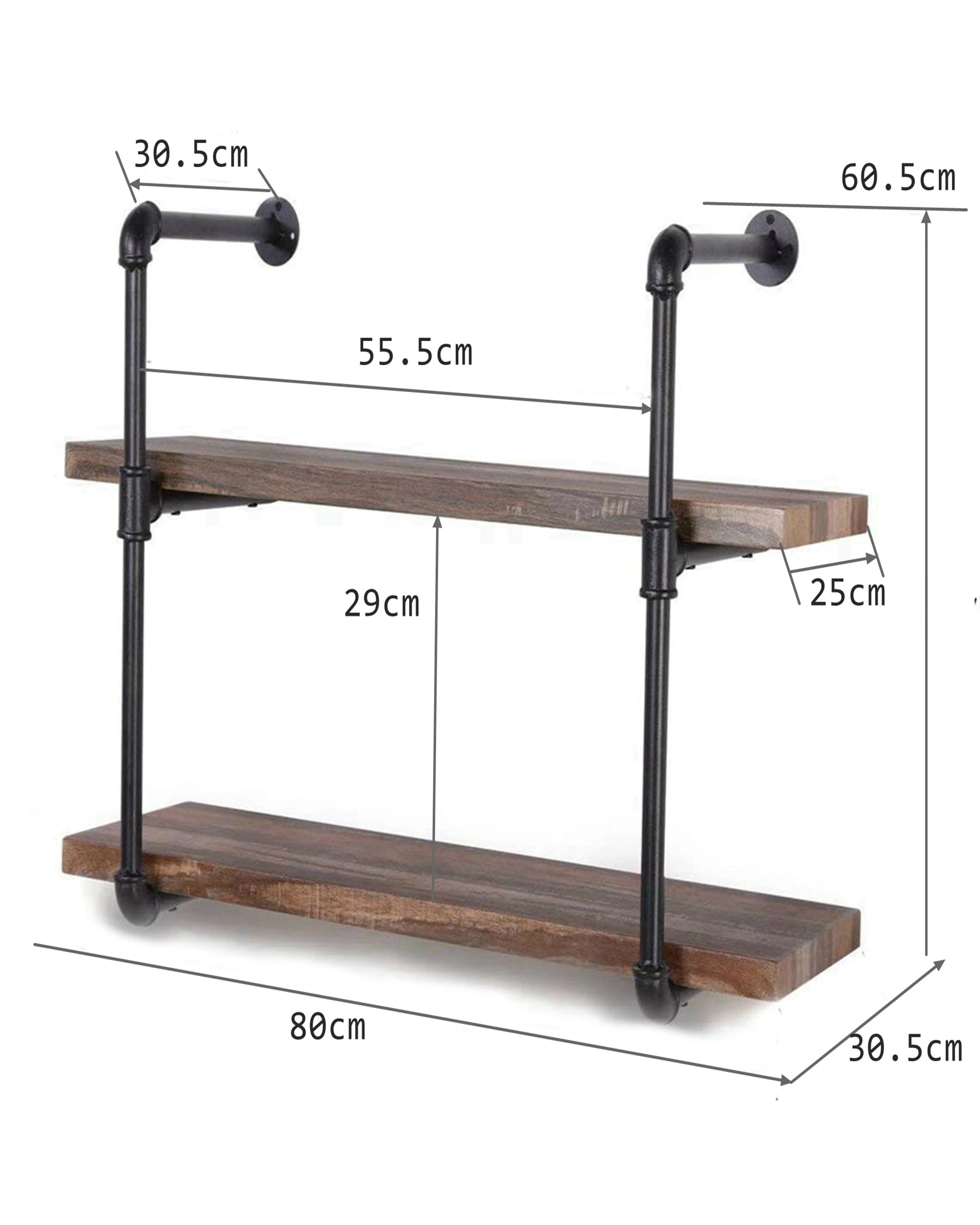 5 IHOMDEC 2 Tier Pipe Wall Shelf - Brown, 5 of 5