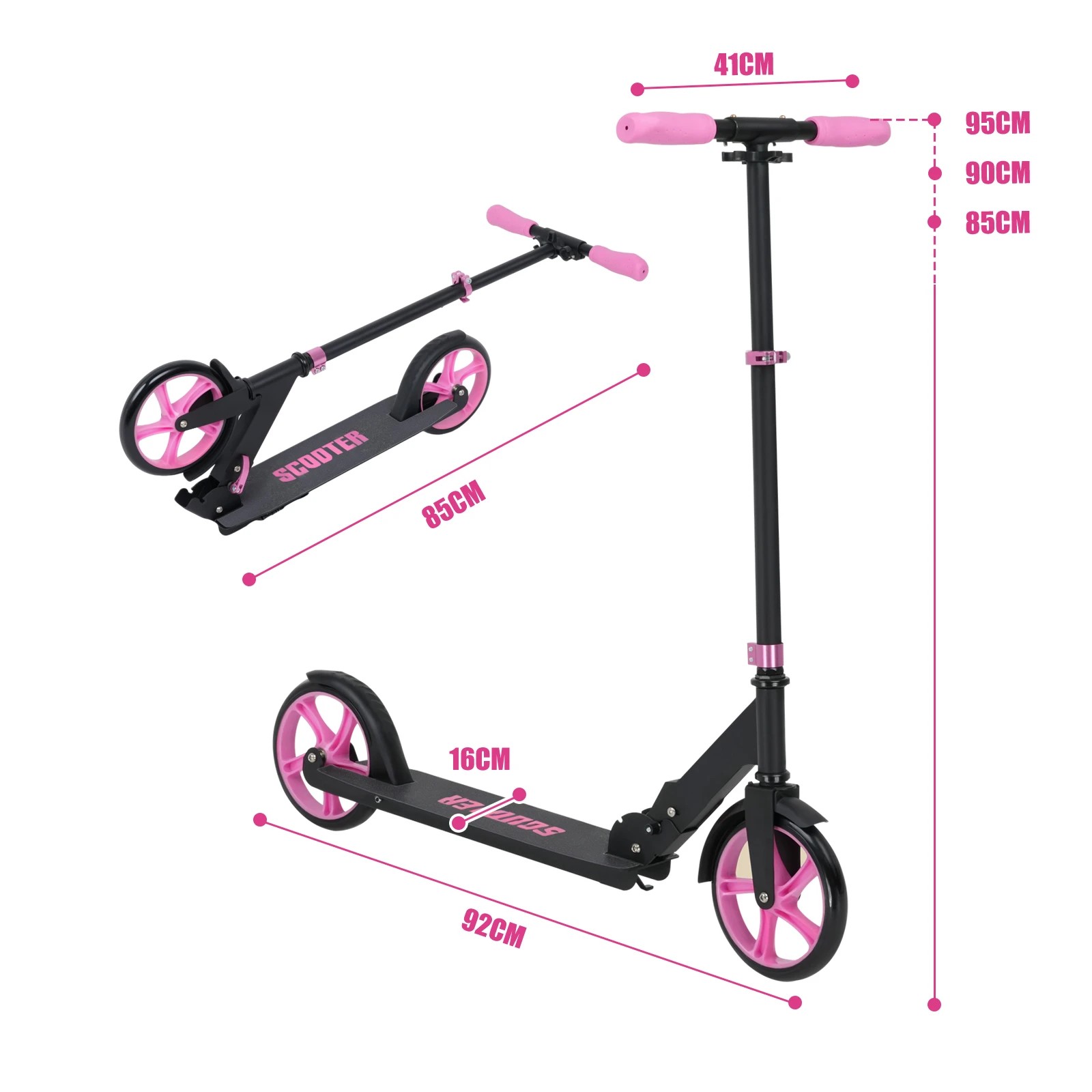 2 Advwin Folding Kids Kick Scooter w/ Big Wheel & Adjustable Height Pink, 2 of 8