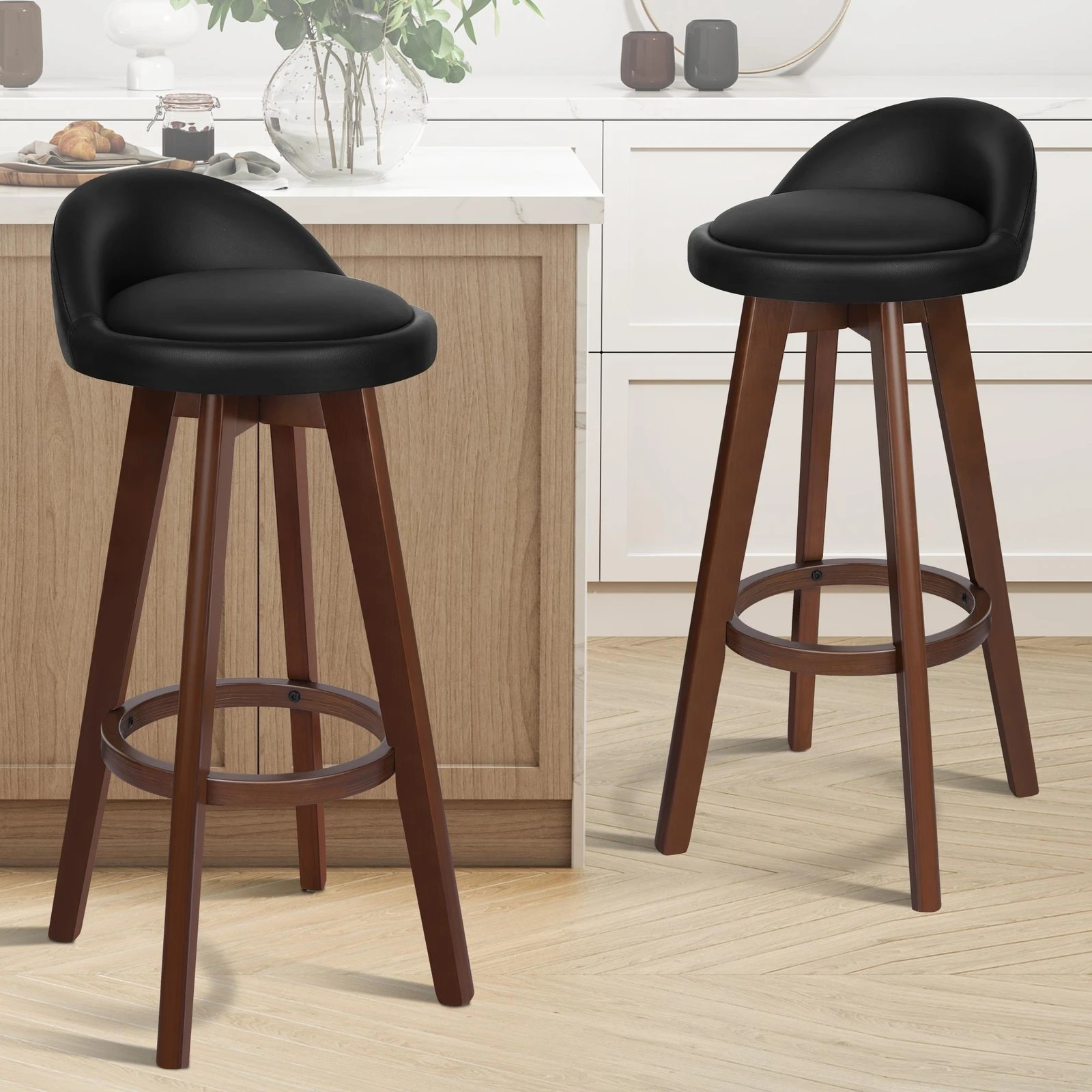 2 Alfordson 2x Bar Stools Liam Kitchen Wooden Swivel Chairs Black - Black, 2 of 10