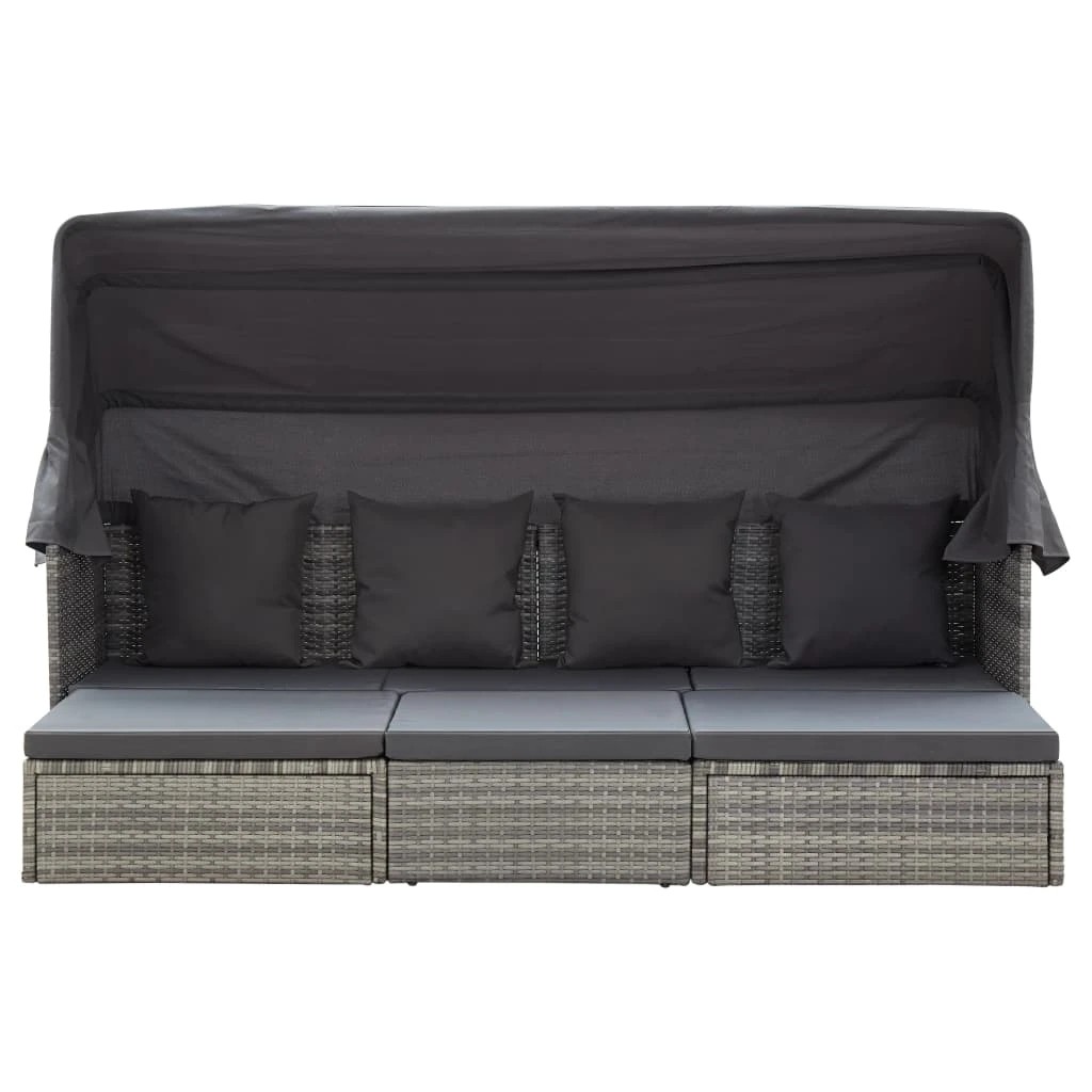 5 vidaXL Garden Lounge Bed With Roof Mixed Poly Rattan - Grey, 5 of 8