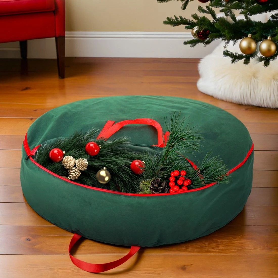 3 Jingle Jollys Christmas Garland Wreath Storage Bag Baubles Ornaments Container Durable Space Saving Modern Decor - Green, 3 of 7
