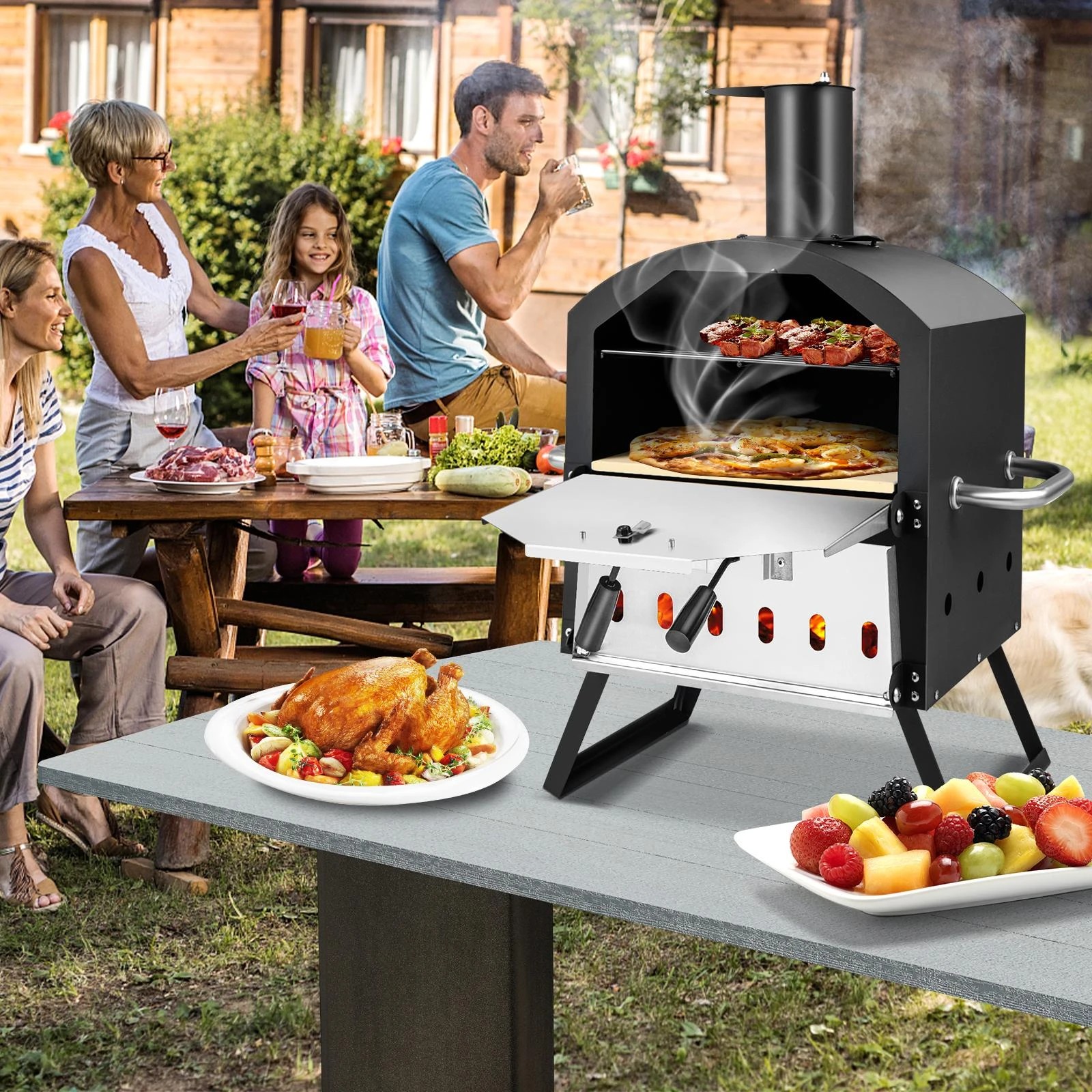 1 Costway 2-Layer Pizza Oven Portable BBQ Grill Pizza Maker - Black, 1 of 1