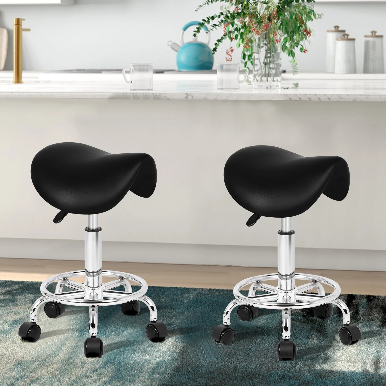 3 Alfordson 2x Salon Stool Saddle Swivel Barber Hair Dress Chair Sierra - Black, 3 of 10