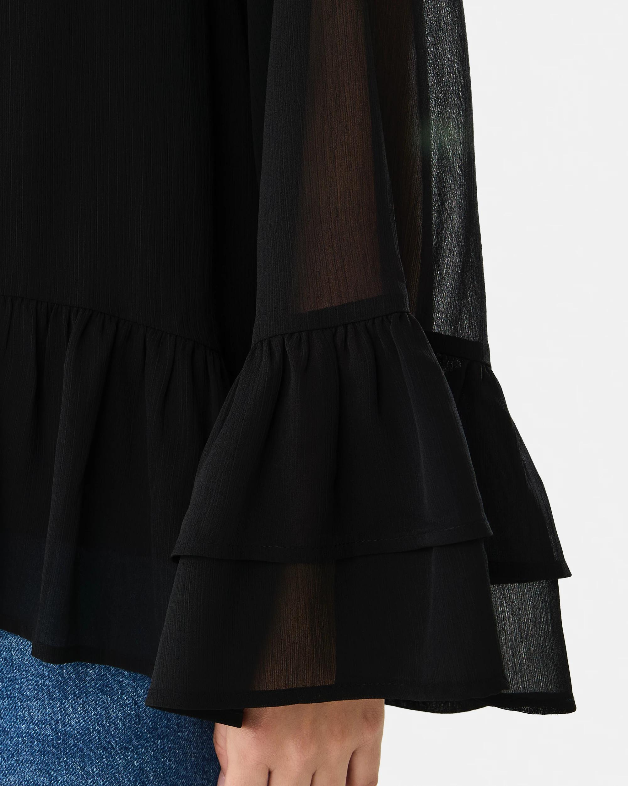 7 Long Sleeve Chiffon Tier Top Black, 7 of 8