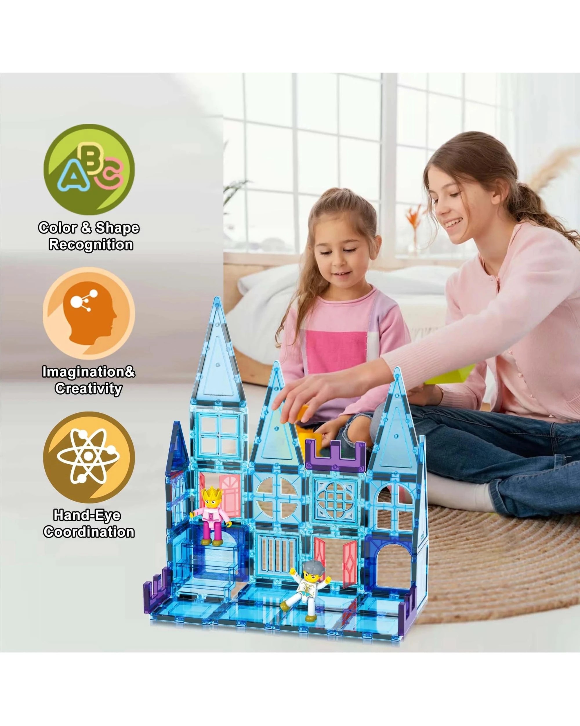 6 PicassoTiles Magnetic Tile Winter Ice Castle Building Set 72 Pieces - Blue, 6 of 7