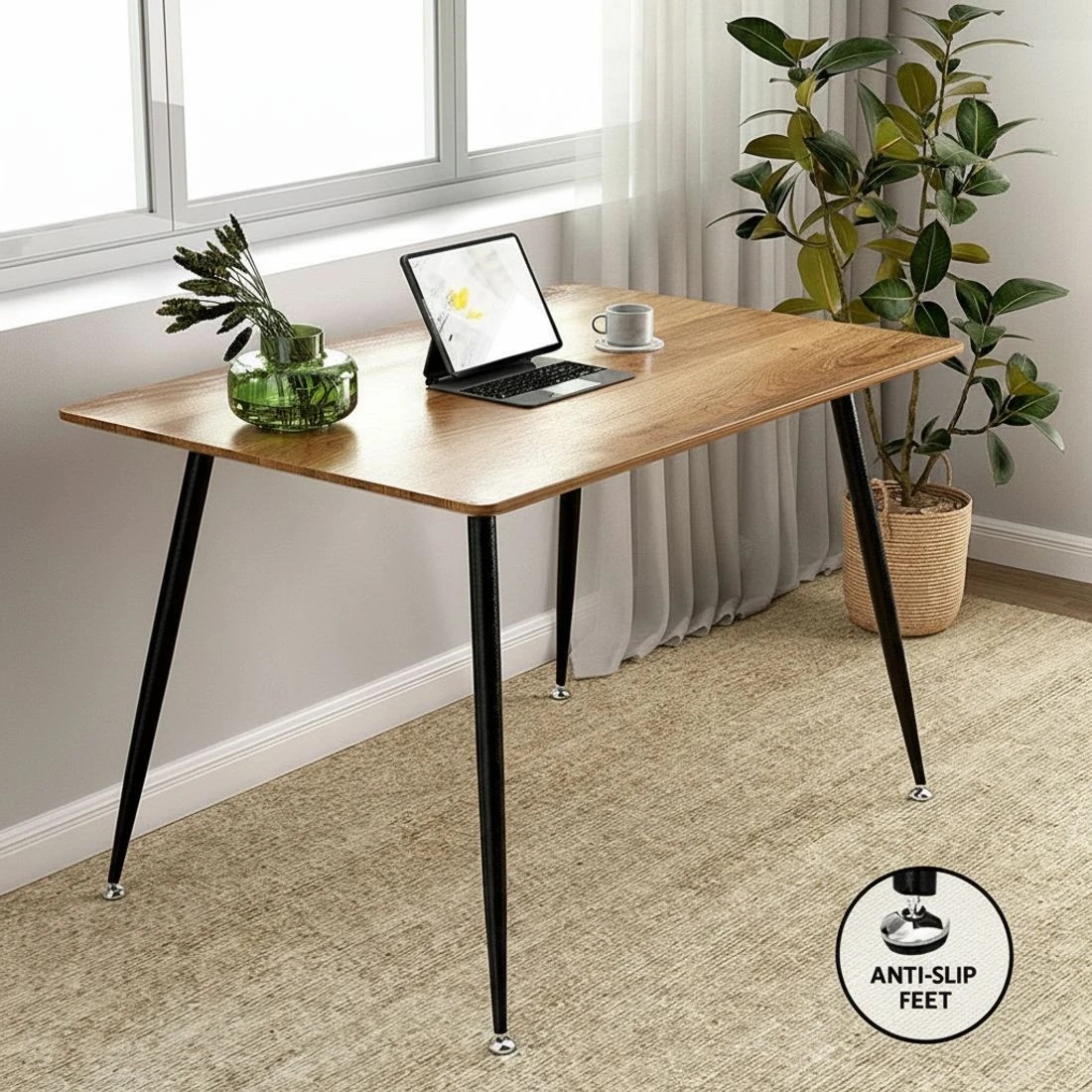 6 Artiss Dining Table 4 Seater Wooden Table Rectangular 120CM - Brown, 6 of 7