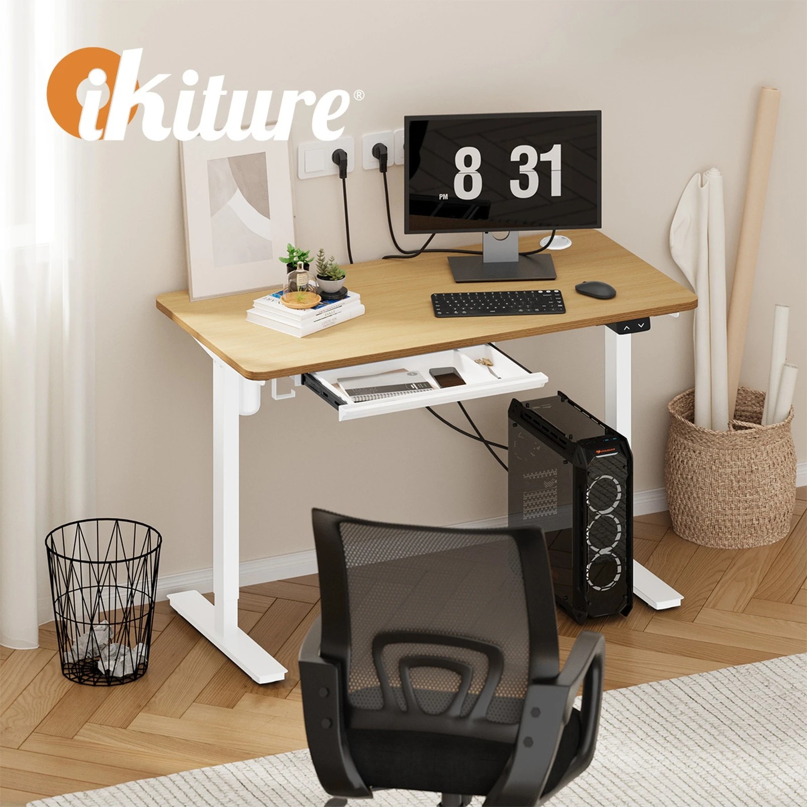 3 Oikiture 150cm Electric Standing Desk With Drawer Height Adjustable
 - Multi, 3 of 4
