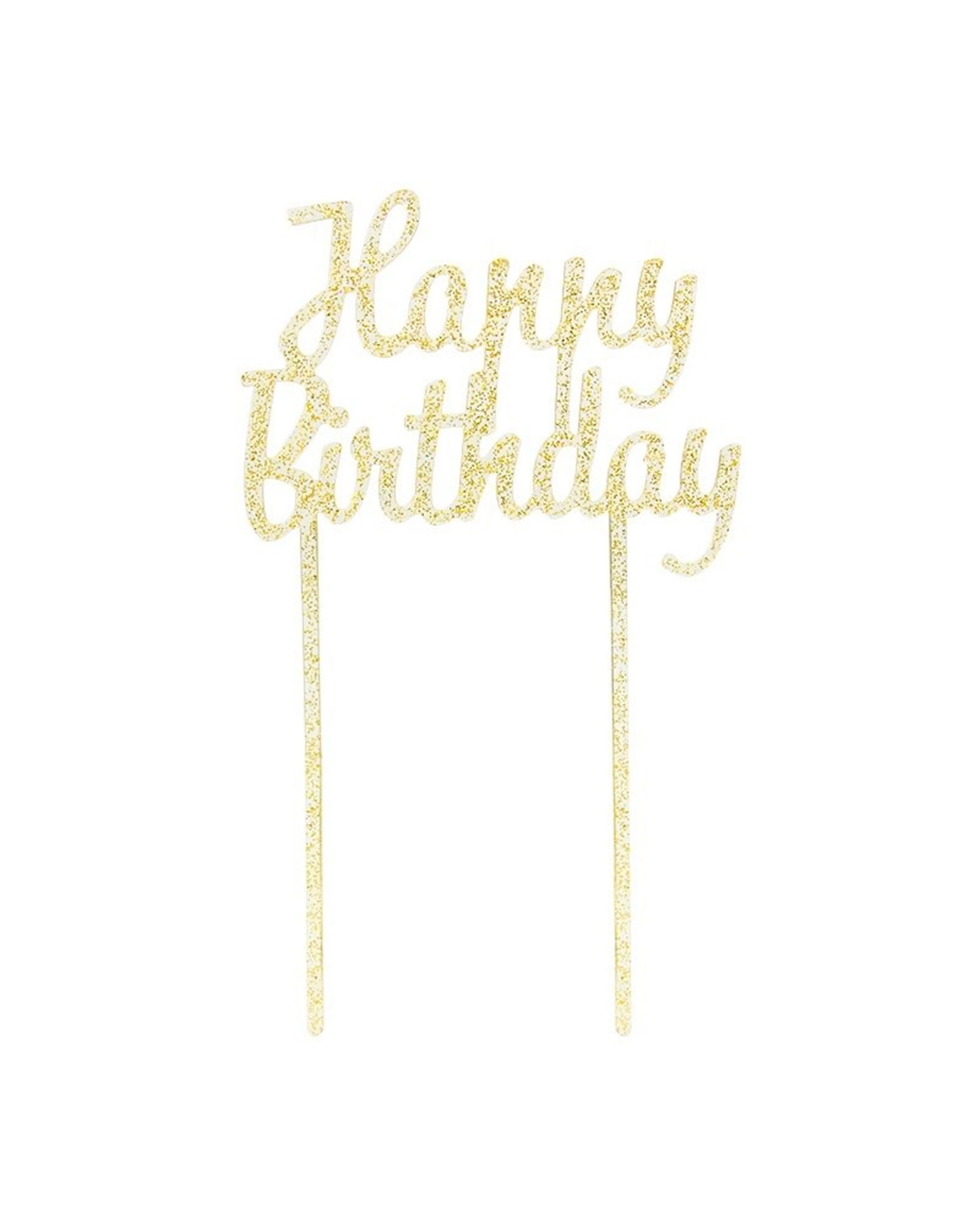 1 Party Maker Happy Birthday Glitter Acrylic Cake Topper - Gold, 1 of 2