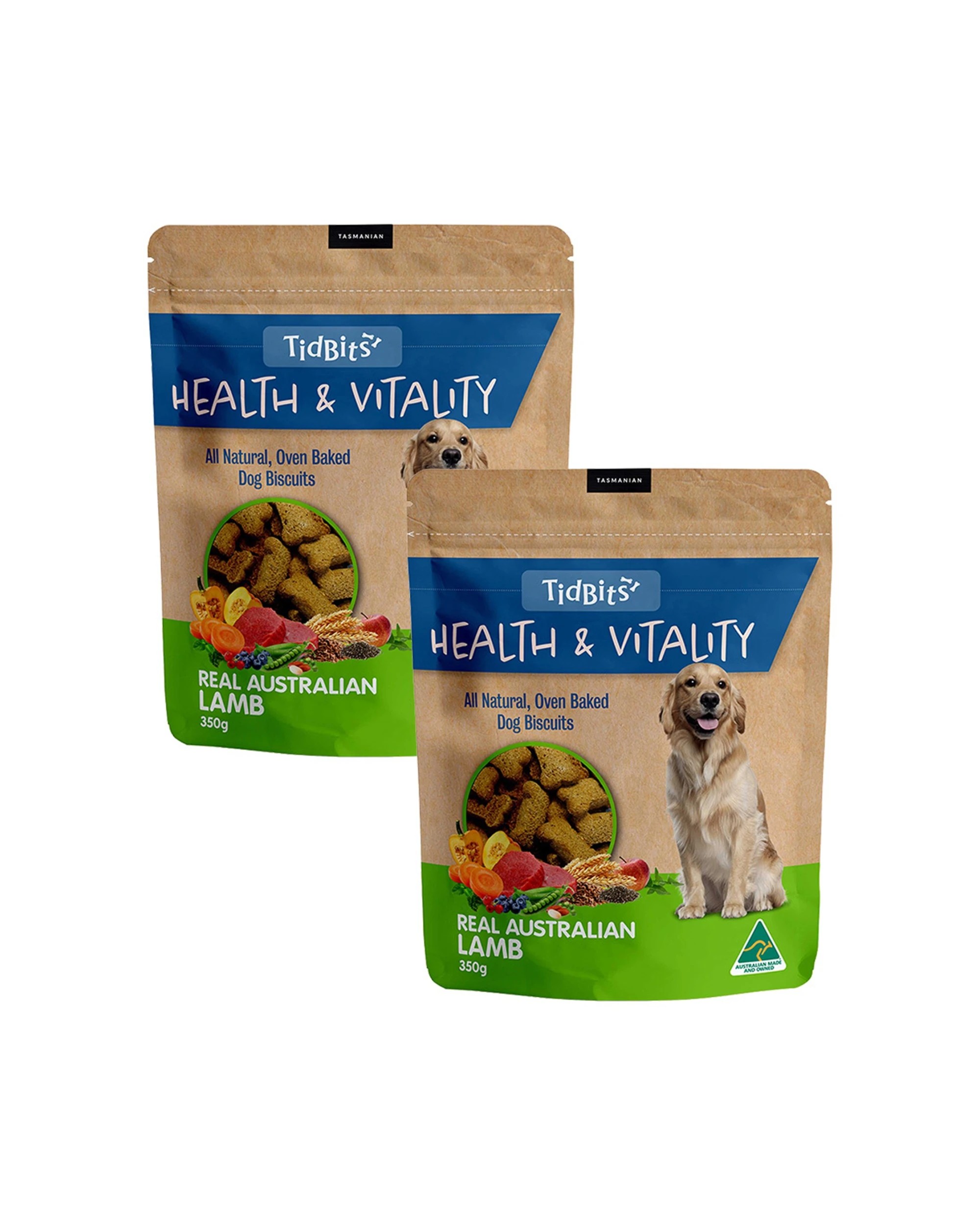 1 Tidbits Health and Vitality Naturals Australian Lamb Dog Biscuits 2PK 350g - Natural, 1 of 3