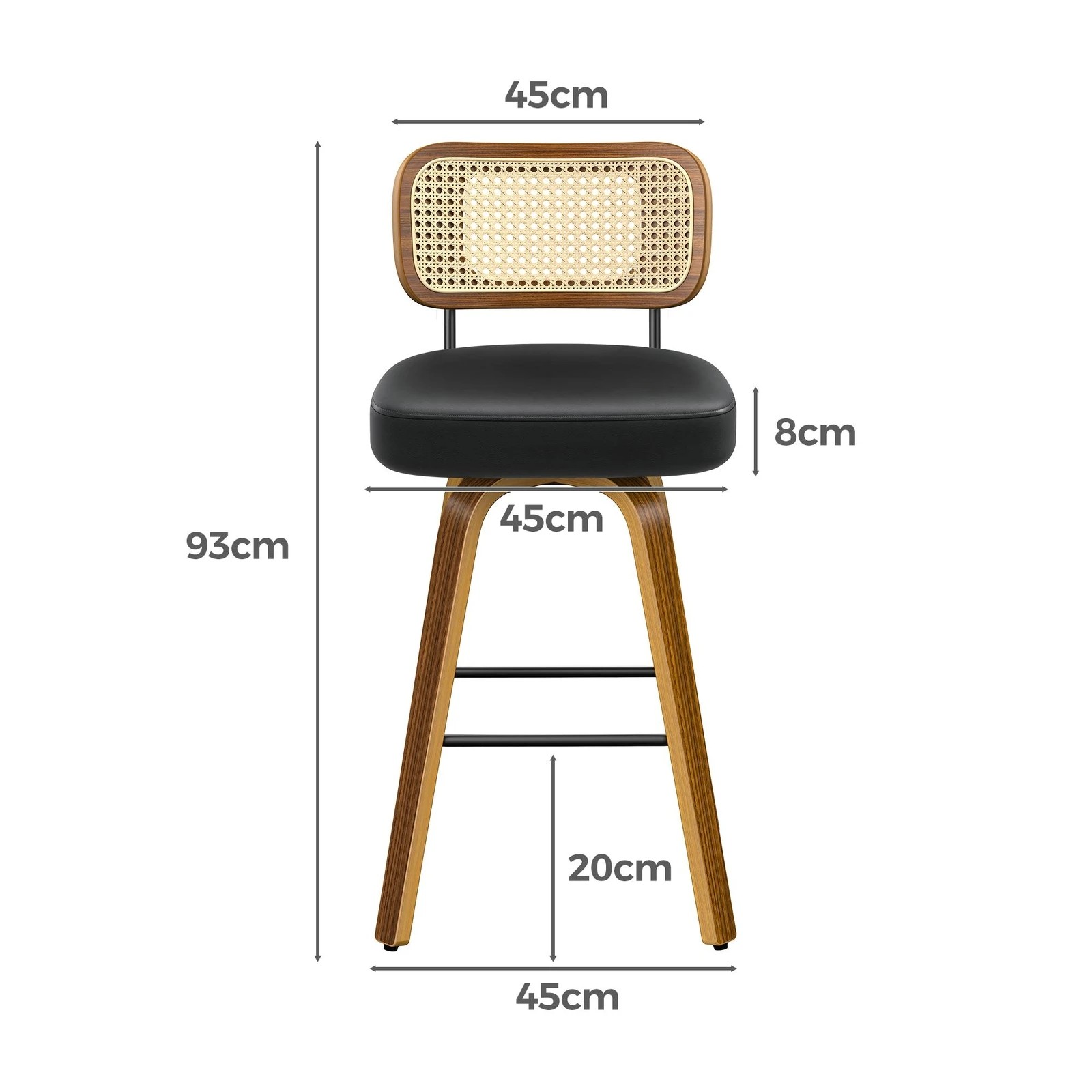 8 Alfordson 4x Bar Stools Kitchen Vintage Leather Seat Rattan Chair - Black, 8 of 9