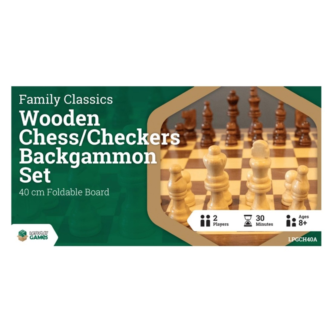 1 LPG - Wooden Folding Chess/Checkers/Backgammon 3-in-1 Set (40cm) Board Game, 1 of 3