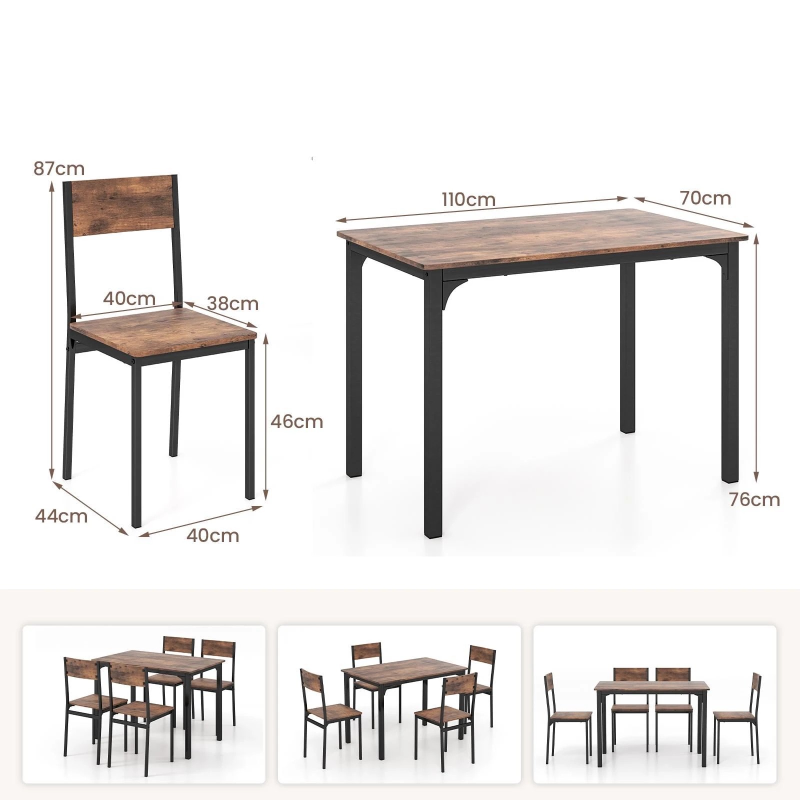 3 Costway 5PCS Dining Table Chairs Set Kitchen Furniture Rustic Brown, 3 of 3