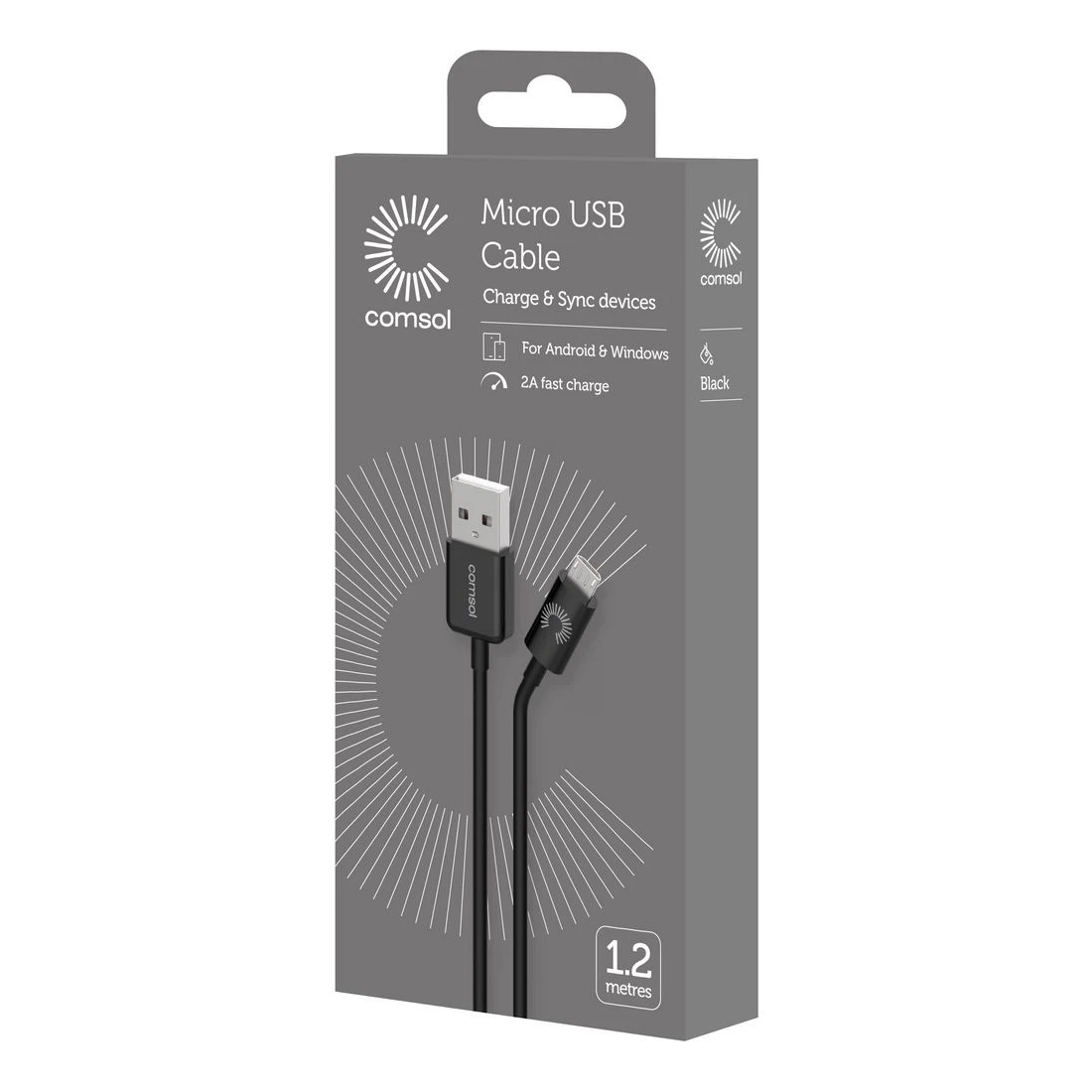 3 Comsol Micro USB Charge and Sync Cable 1.2m Black, 3 of 3