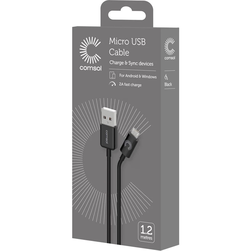 3 Comsol Micro USB Charge and Sync Cable 1.2m Black, 3 of 3