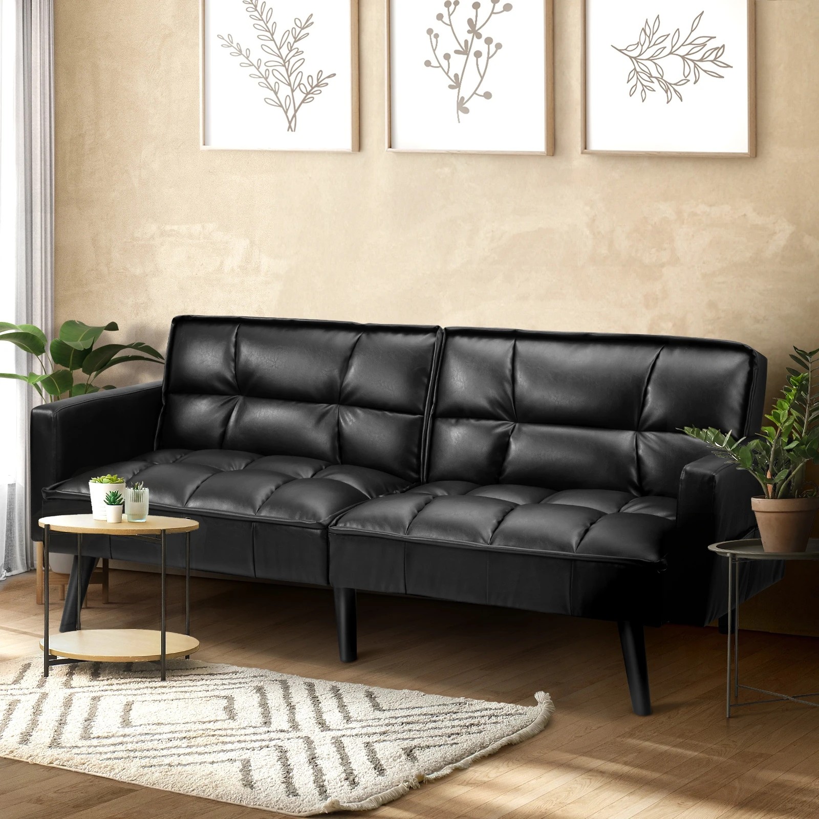 2 Oikiture Sofa Bed Futon Convertible Leather Lounge Couch 3-seater Recliner
 - Black, 2 of 10