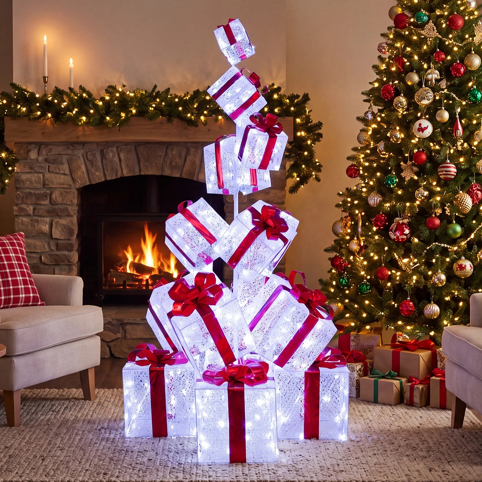 Costway Christmas Lighted Gift Boxes w/483 Cold White LED Lights Pre ...