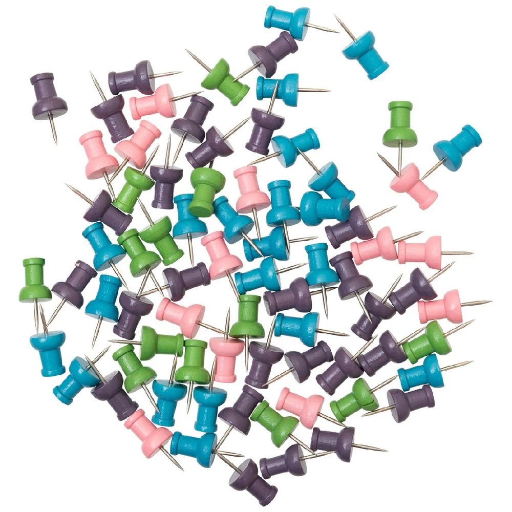 1 Otto Wooden Pushpin Round 80 Pack Pastel, 1 of 2