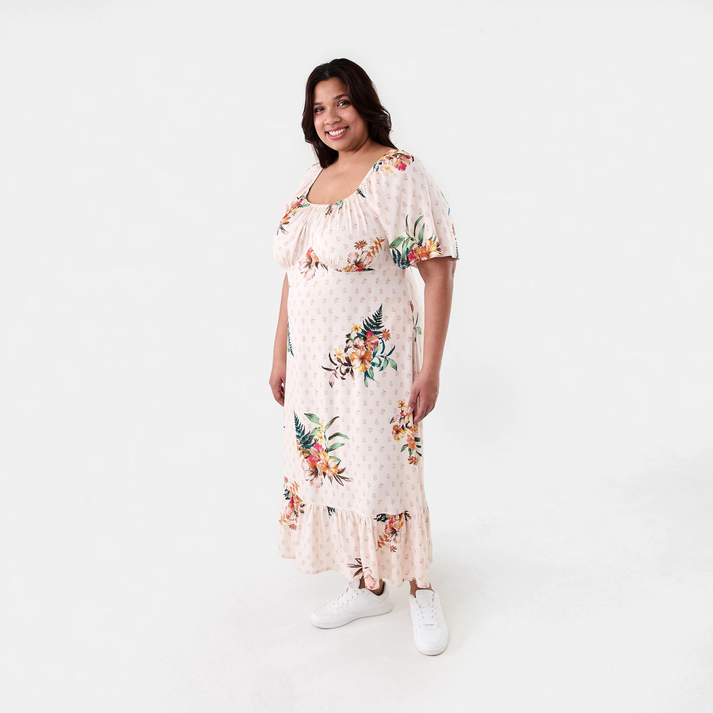 2 Curve Short Sleeve Square Neck Midi Dress Boho Trop, 2 of 8