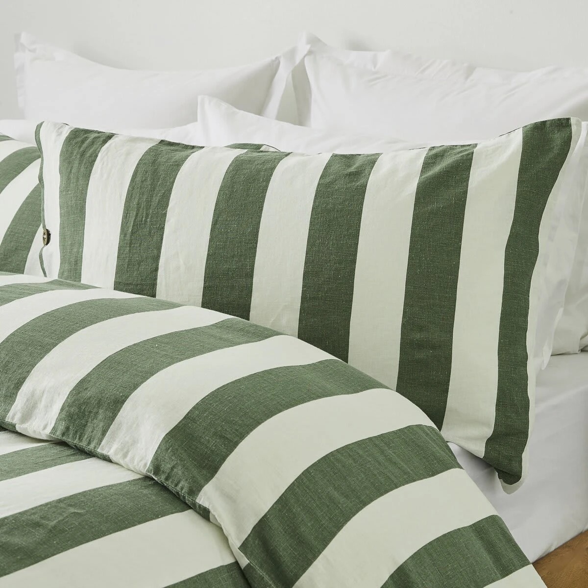 2 Stripe Linen Cotton Quilt Cover Set - Queen Bed, Forest, 2 of 7