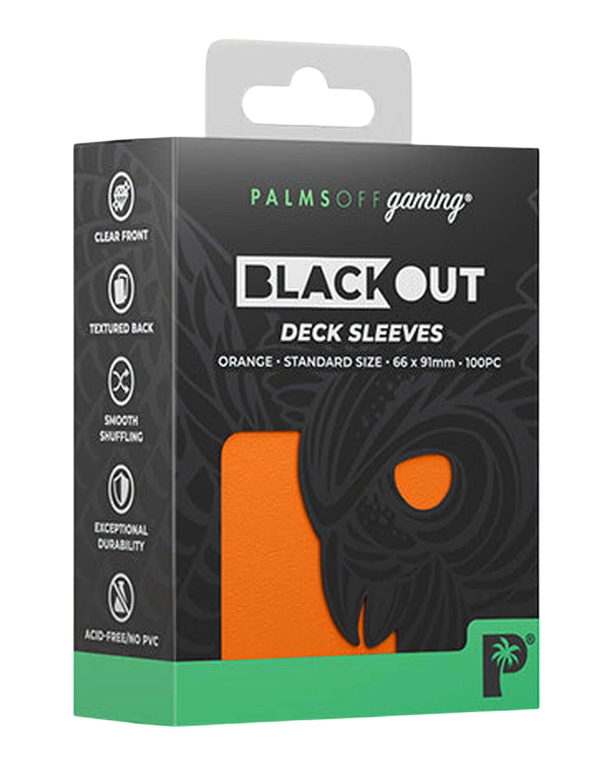 1 Palms Off Gaming Palms Off Standard 100pc Blackout Deck Sleeves Orange, 1 of 3