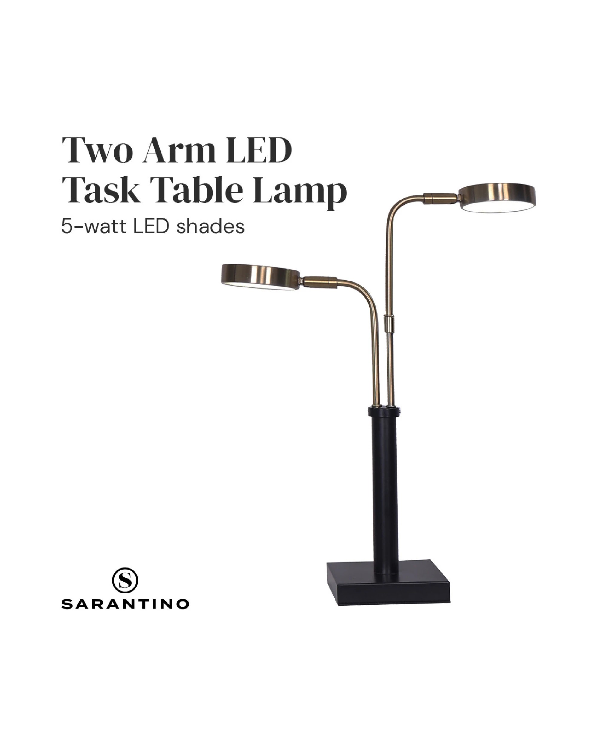 4 Sarantino LED Metal Table Lamp with 2 Lights Brushed Gold Black Finish, 4 of 10