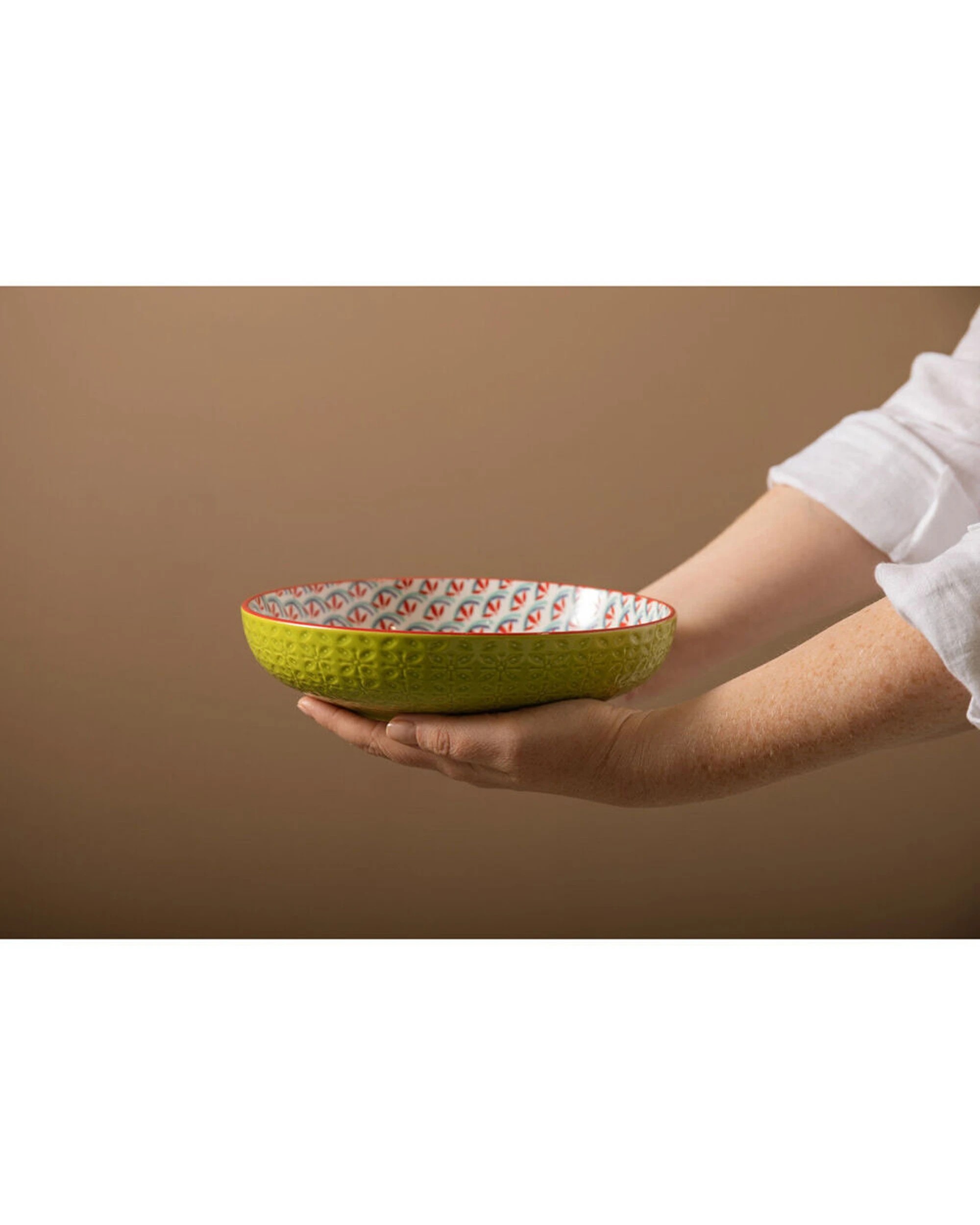 8 Mikasa 4PK Geometric Line Ceramic Bowl Round Dinnerware Stoneware 21cm - Green, 8 of 8