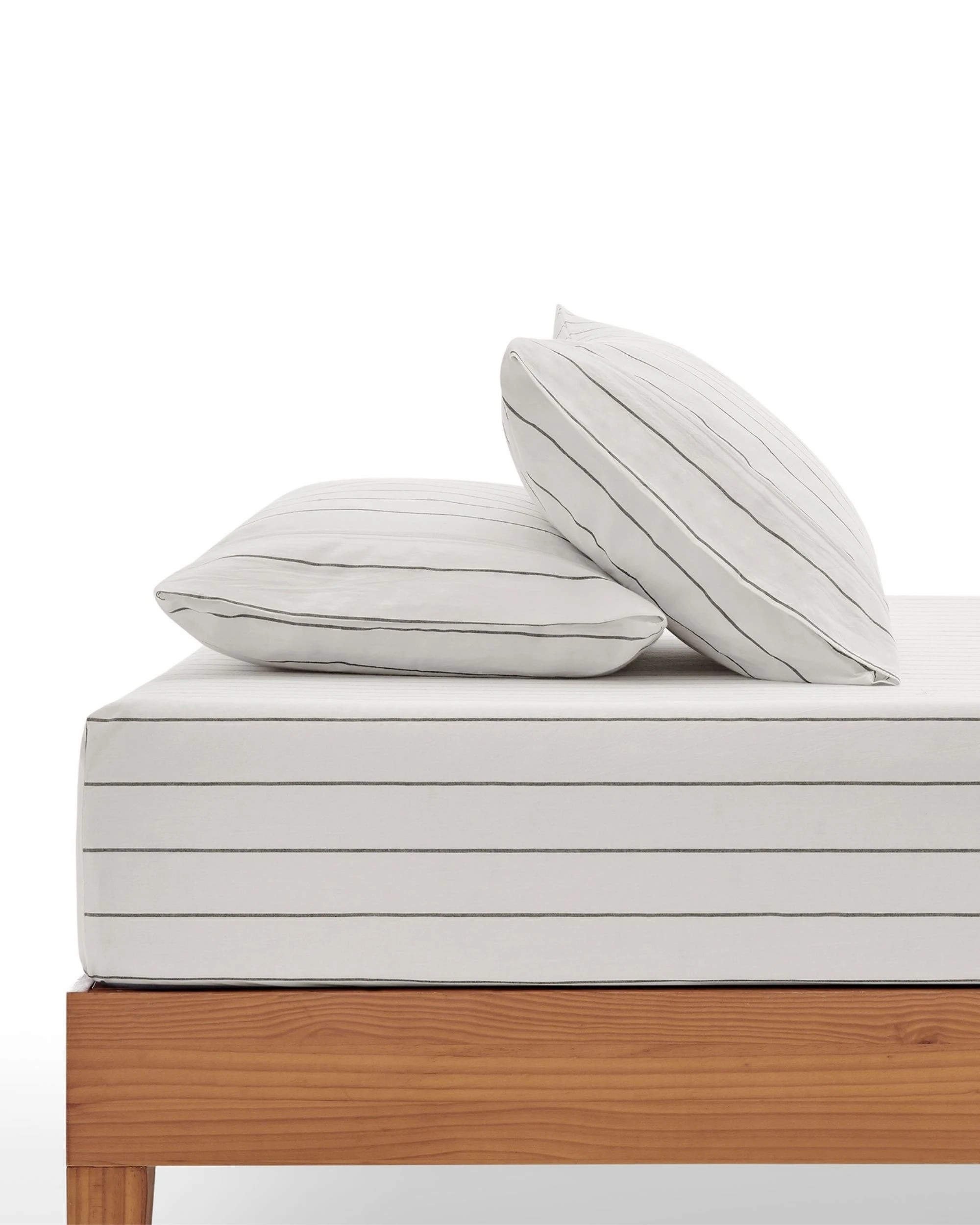 1 Dreamaker Rumi Stripe Washed Cotton Fitted Sheet Set - King Single Bed - White with Graphite, 1 of 6