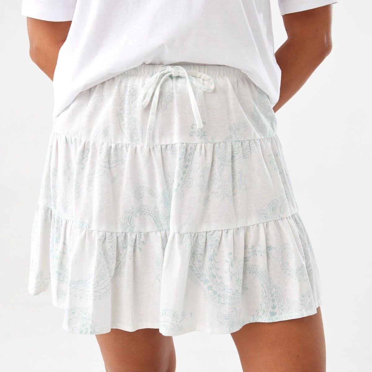 1 Tiered Mini Skirt Grn Paisly, 1 of 7