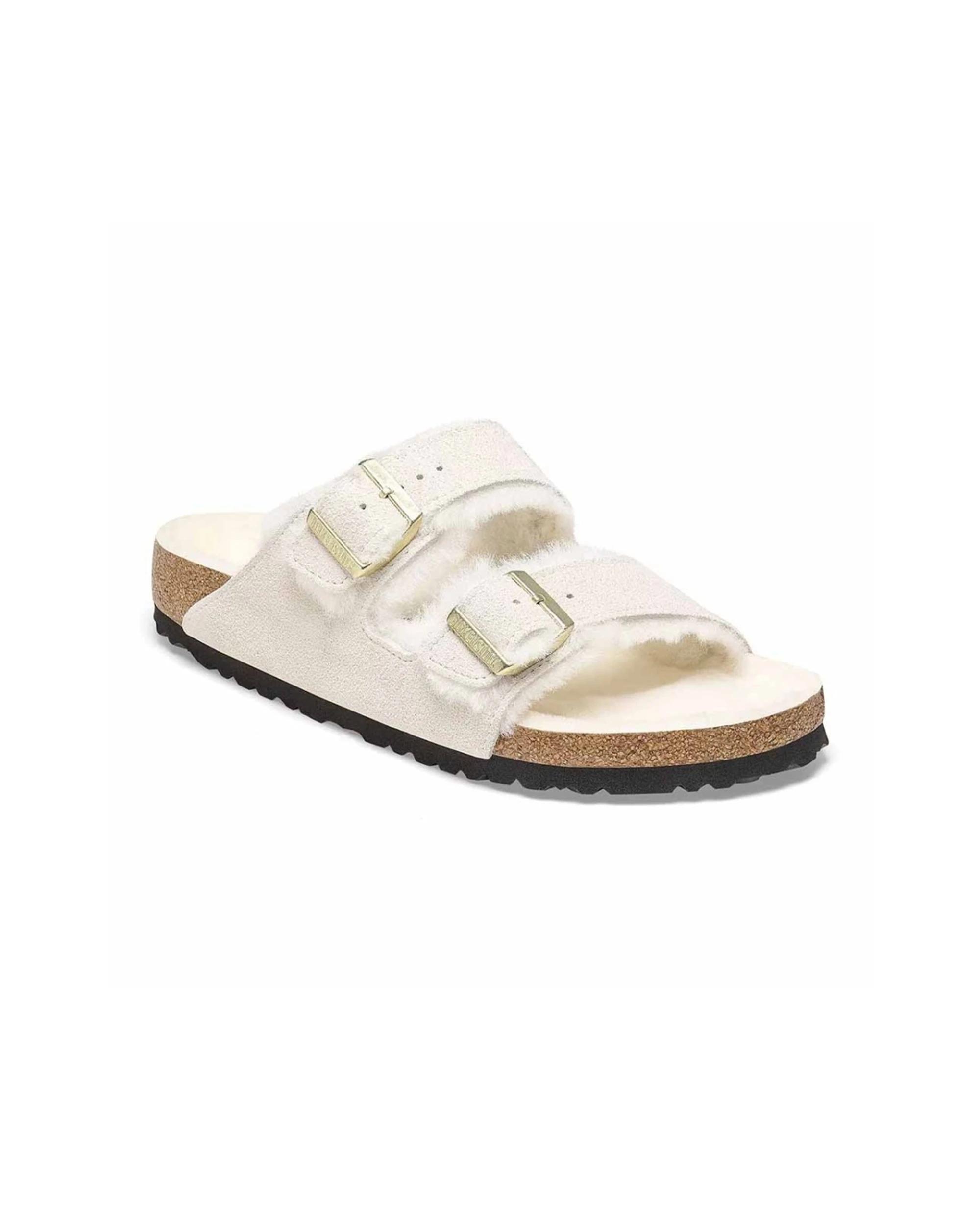 2 Birkenstock Arizona Shearling Suede Sandals Narrow ANTIQUE WHITE, 2 of 6