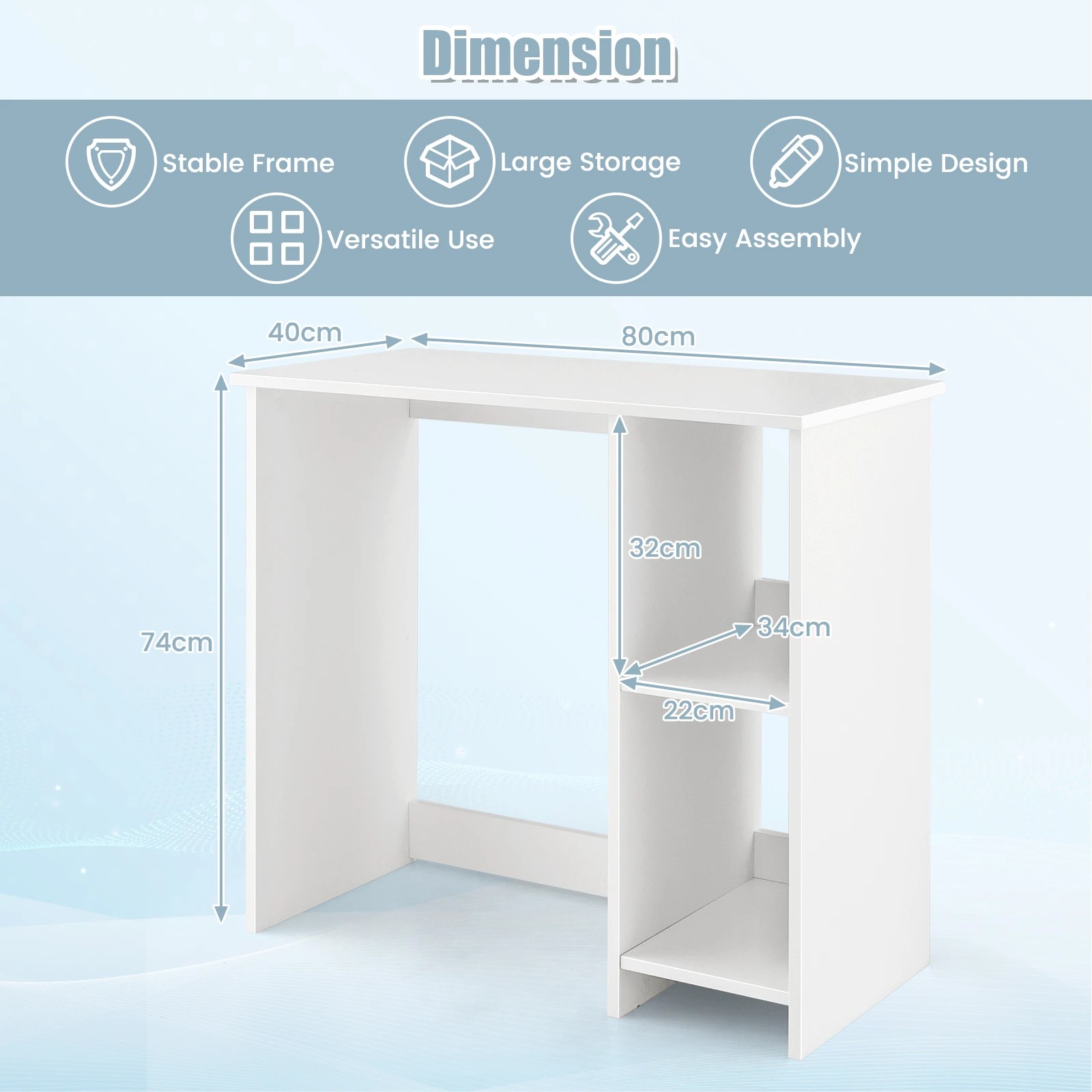7 Costway 80cm Wood Computer Desk Home Office Desk - White, 7 of 9