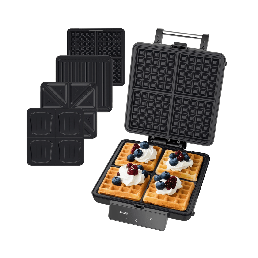 1 Advwin 4-in-1 Waffle Maker With Removable Plates, Sandwich Maker With Led Display, Touchscreen Timer, 1 of 7