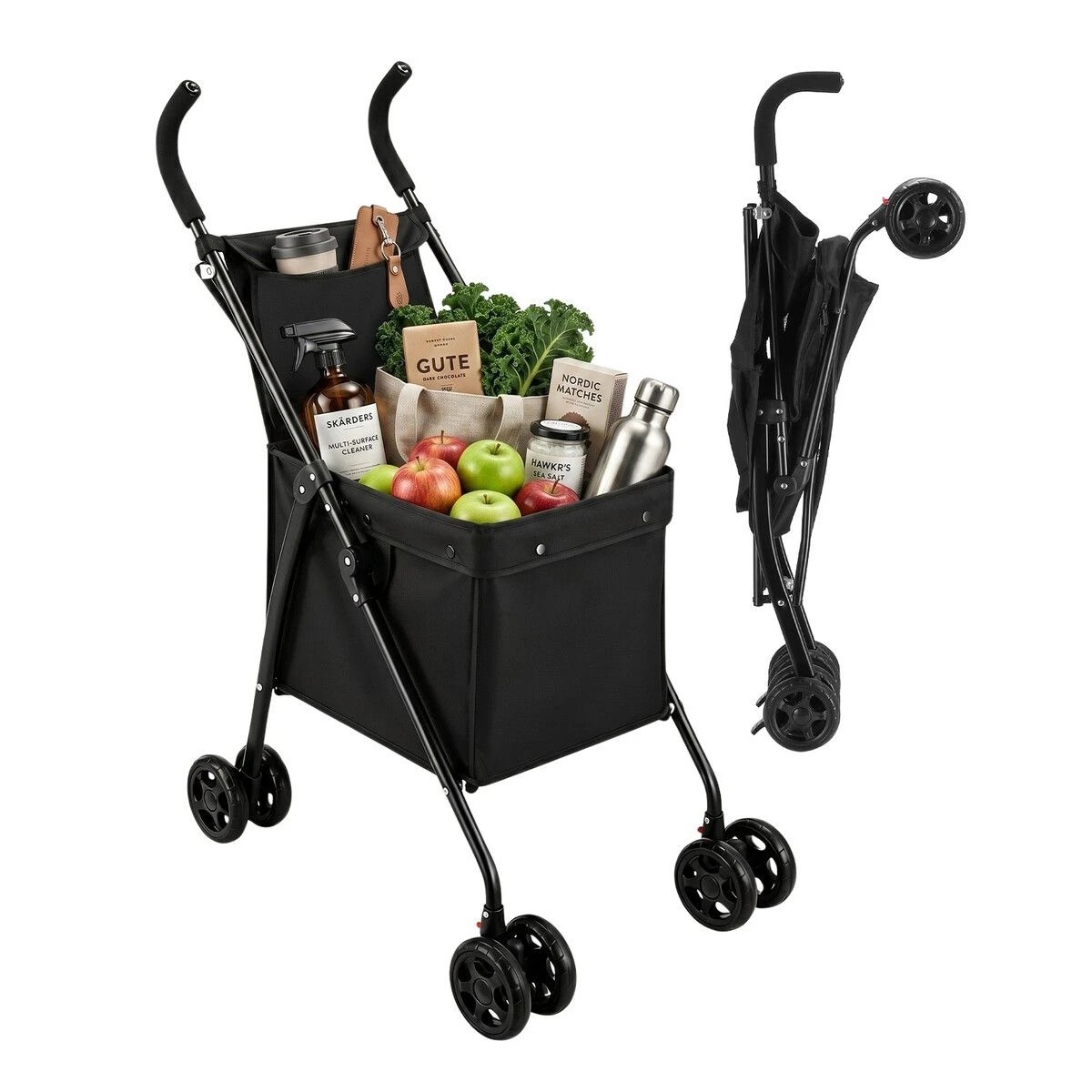 4 Ausway Lightweight Foldable Shopping Trolley with 35kg Capacity Twin Brakes & Water Resistant Storage Bag, 4 of 4