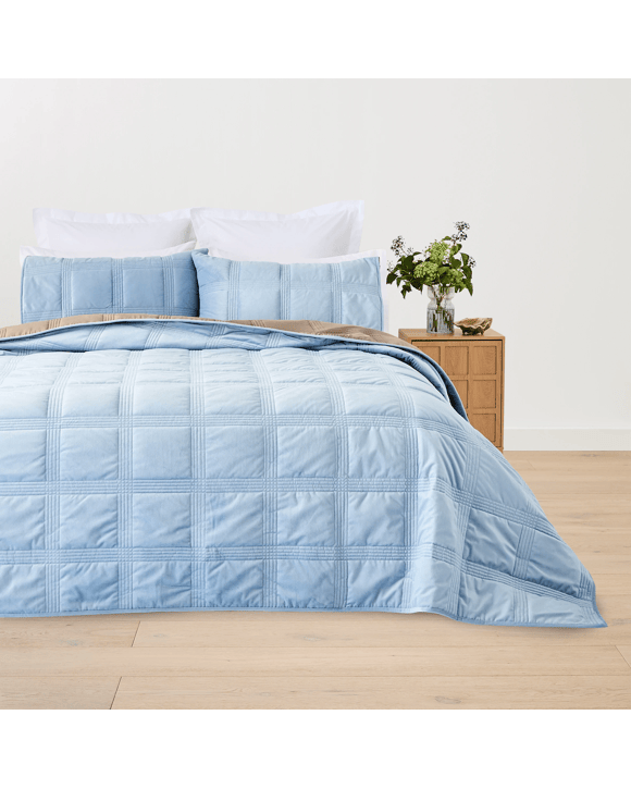 Velvet Reversible Coverlet Set - Queen/King Bed, Blue