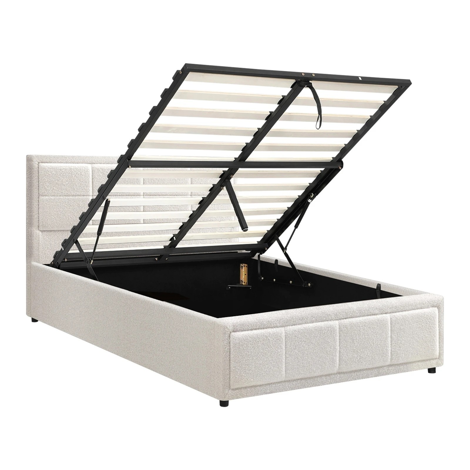 7 Oikiture King Single Bed Frame Gas Lift Storage Base Boucle Fabric - White, 7 of 9