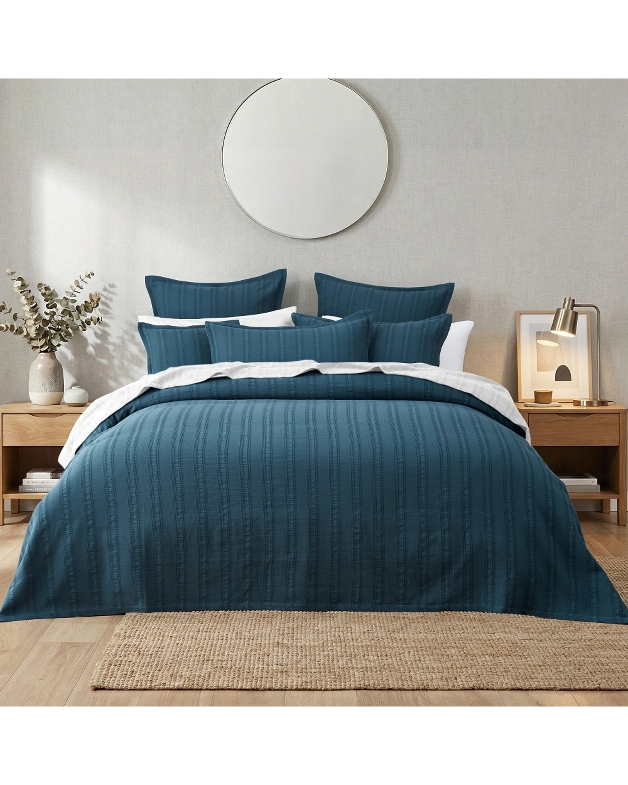 1 Bianca Ashcombe Yarn Dyed Cotton Waffle Bedspread Set - Queen Bed - Blue, 1 of 5