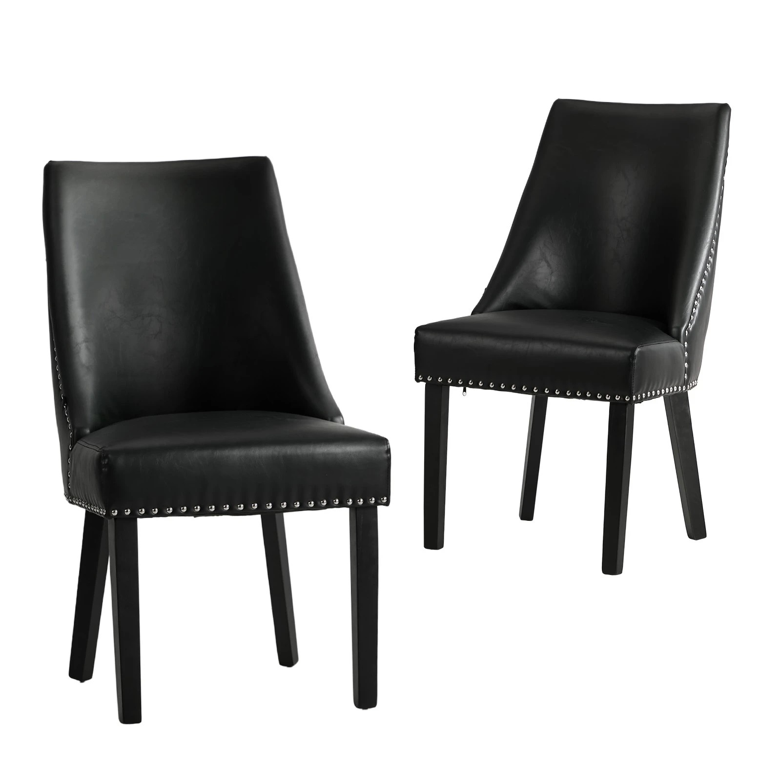 1 Oikiture 2PCs PU Leather Dining Chair Kitchen Padded Seat Winglet Design - Black, 1 of 9