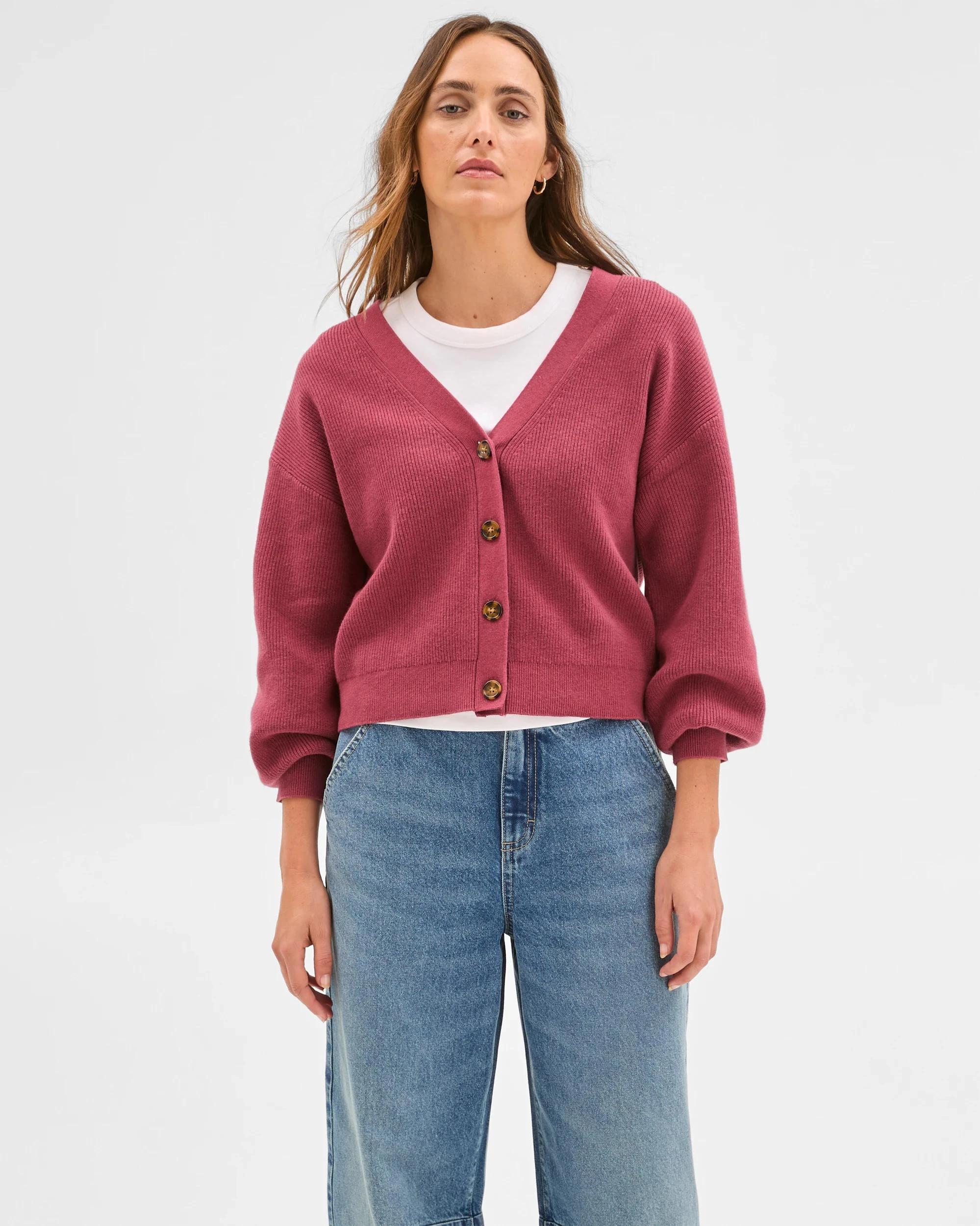 3 Target Woman Australian Cotton Blend V-Neck Rib Cardigan MULBERRY, 3 of 7